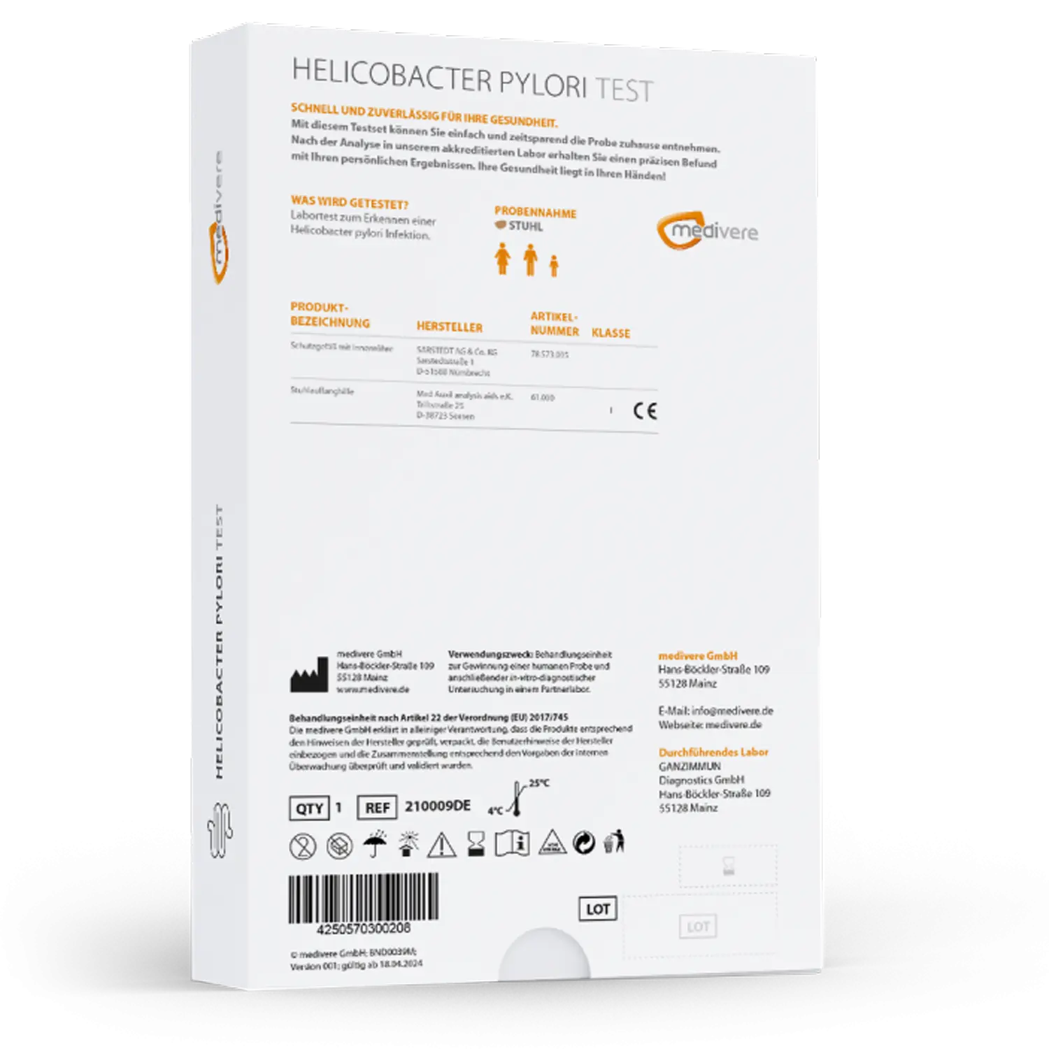 Medivere Helicobacter pylori Stuhltest MV3111 EAN: 4250570300208