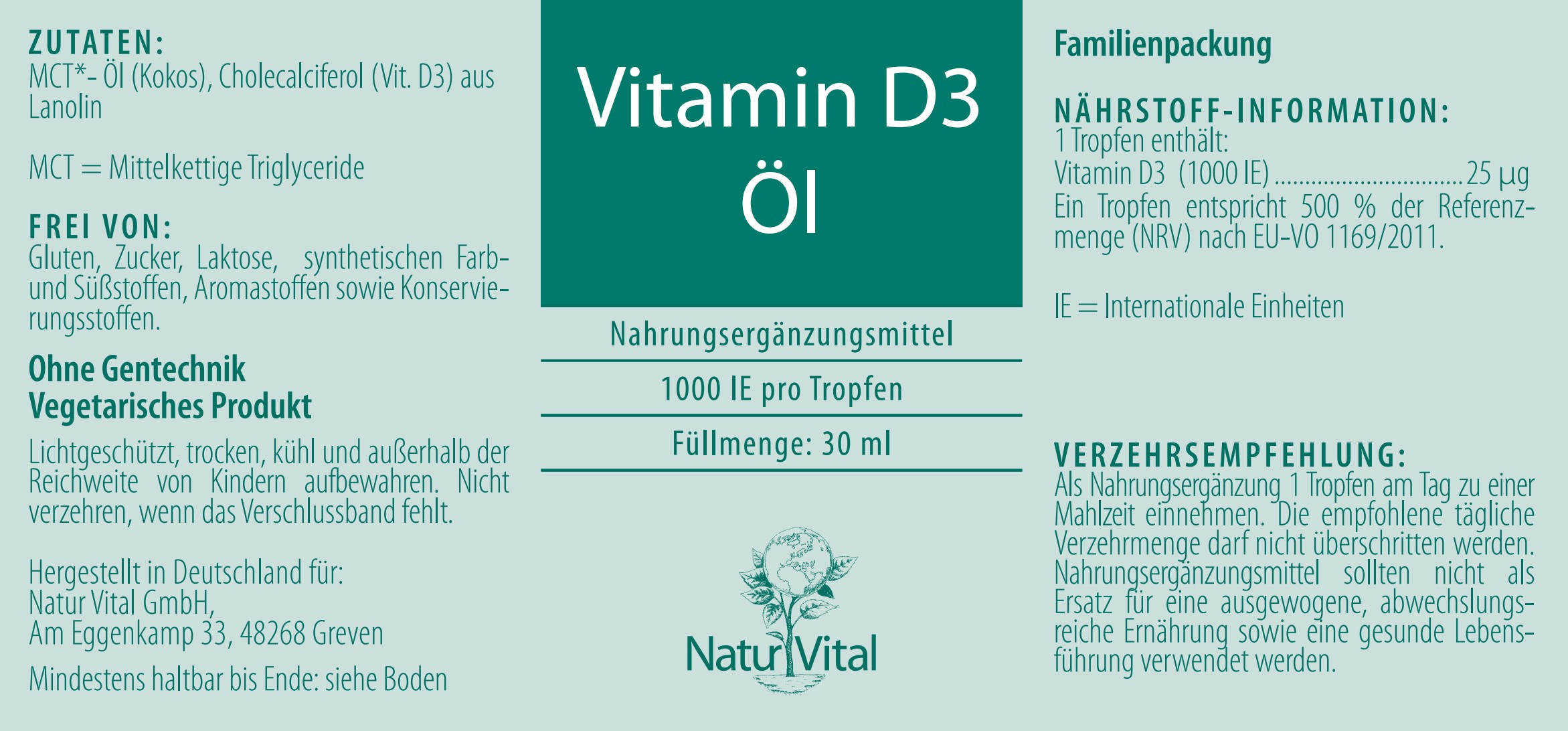 Natur Vital Vitamin D3 Öl, 30 ml  EAN: 4262512990804