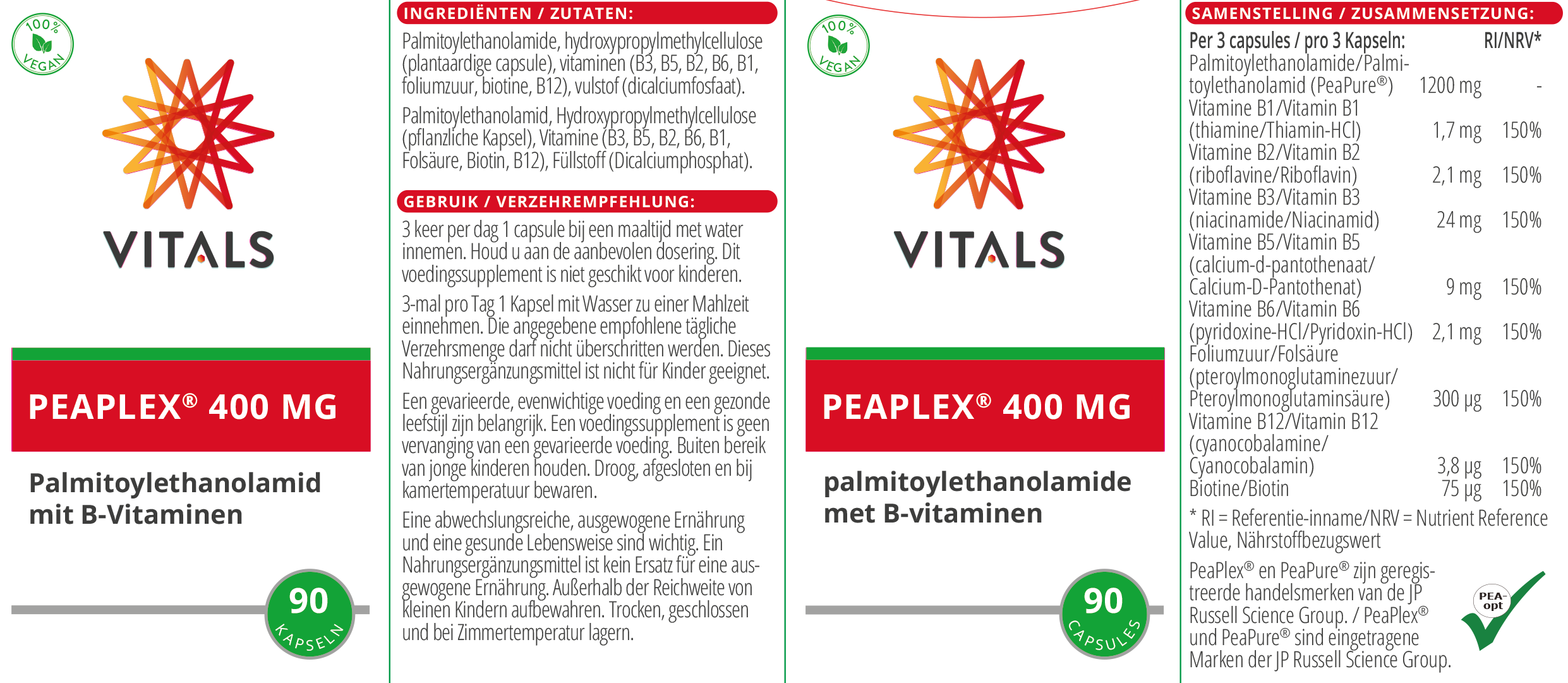 Vitals PeaPlex® Palmitoylethanolamid plus Vitamin B, 90 Kapseln Schmerzstillend EAN: 8716717003075