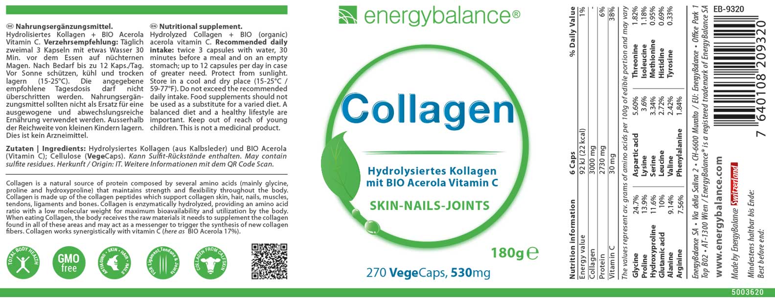 Collagen Etikett von Energybalance