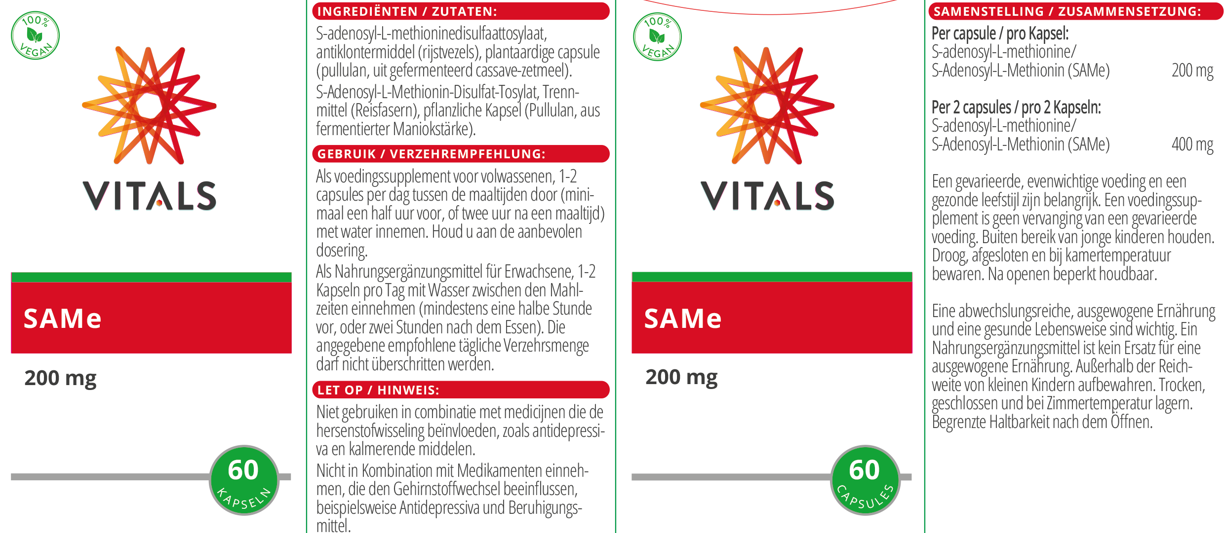 Vitals SAMe 200 mg, 60 Kapseln  EAN: 8716717002894