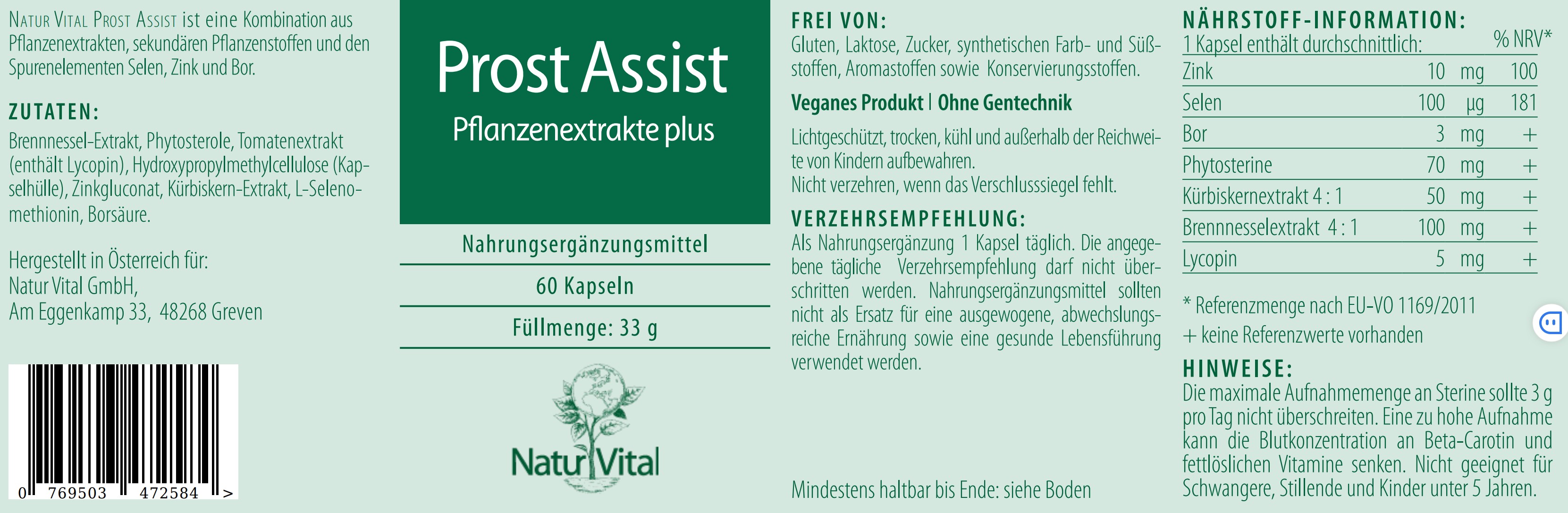 Prost Assist Natur Vital Etikett Prost Assist von Natur Vital Etikett