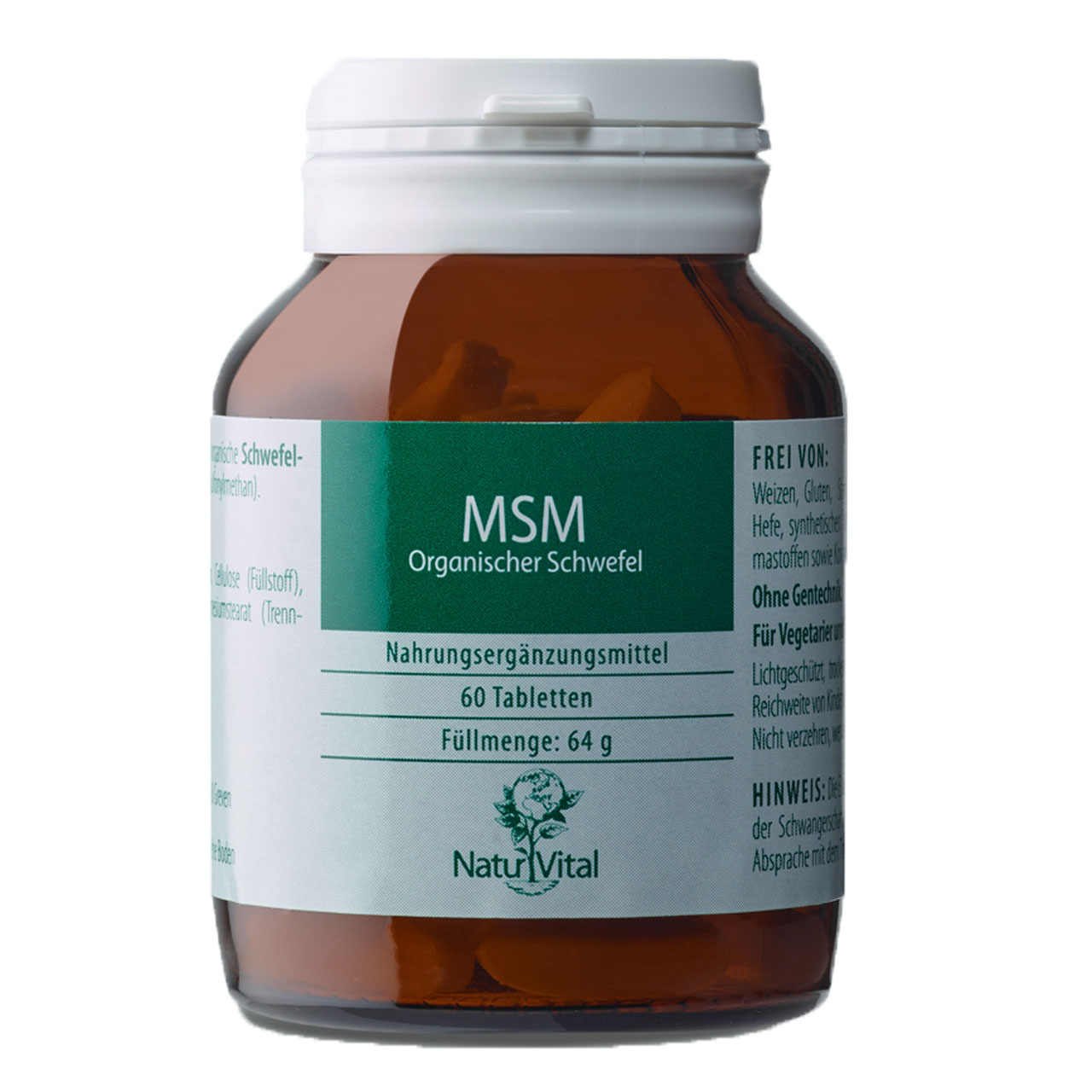 MSM Organischer Schwefel von Natur Vital beinhaltet 60 Tabletten