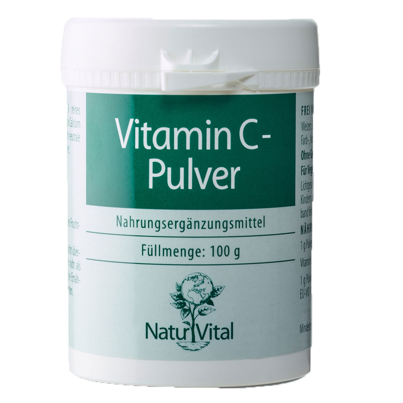 Vitamin C Pulver aus Calcium Ascorbat von Natur Vital beinhaltet 100 Gramm