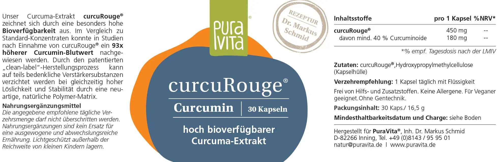 PuraVita curcuRouge Curcuma Extrakt, 30 Kapseln  EAN: