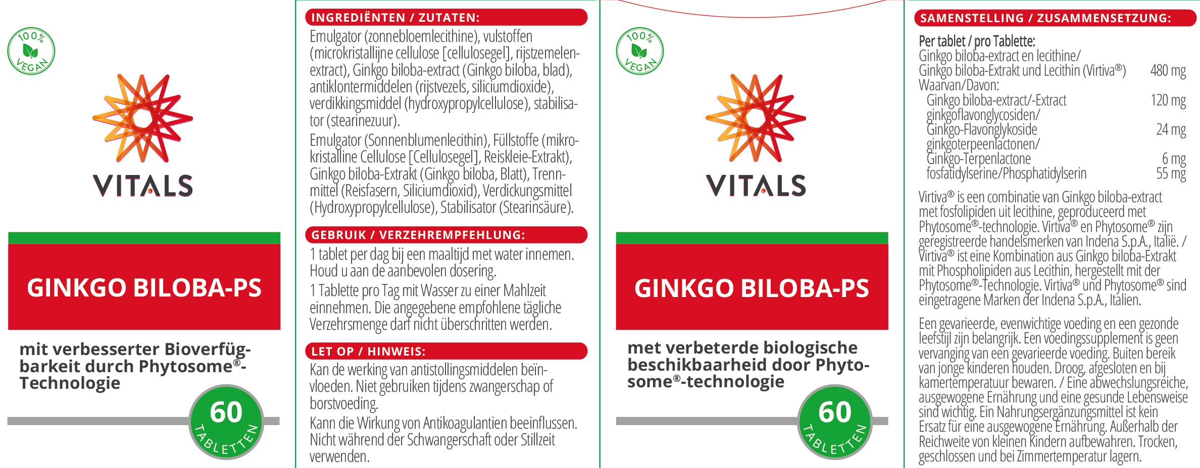 Vitals Ginkgo biloba-PS, 60 Tabletten  EAN: 8716717003914