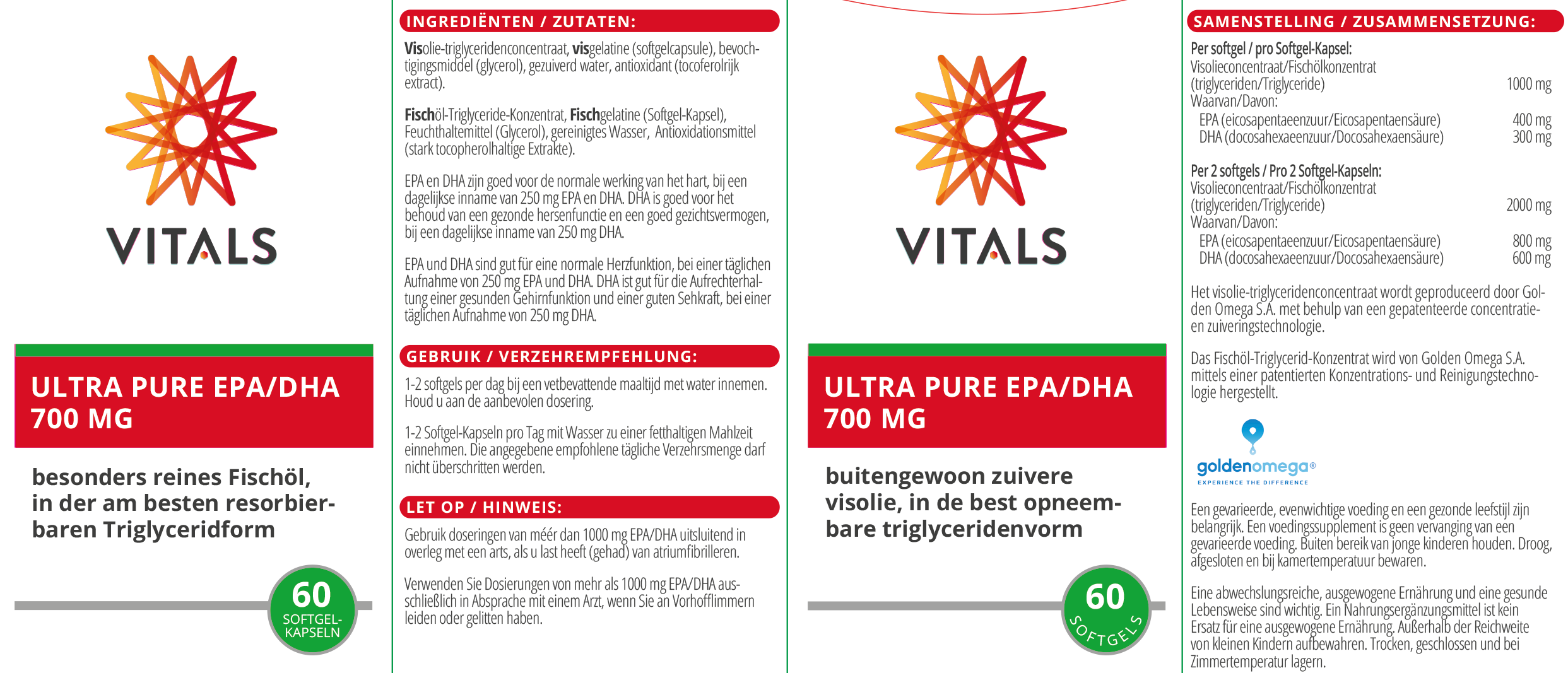 Vitals Ultra Pure EPA/DHA 700 mg, 60 Softgel-Kapseln  EAN: 8716717004263