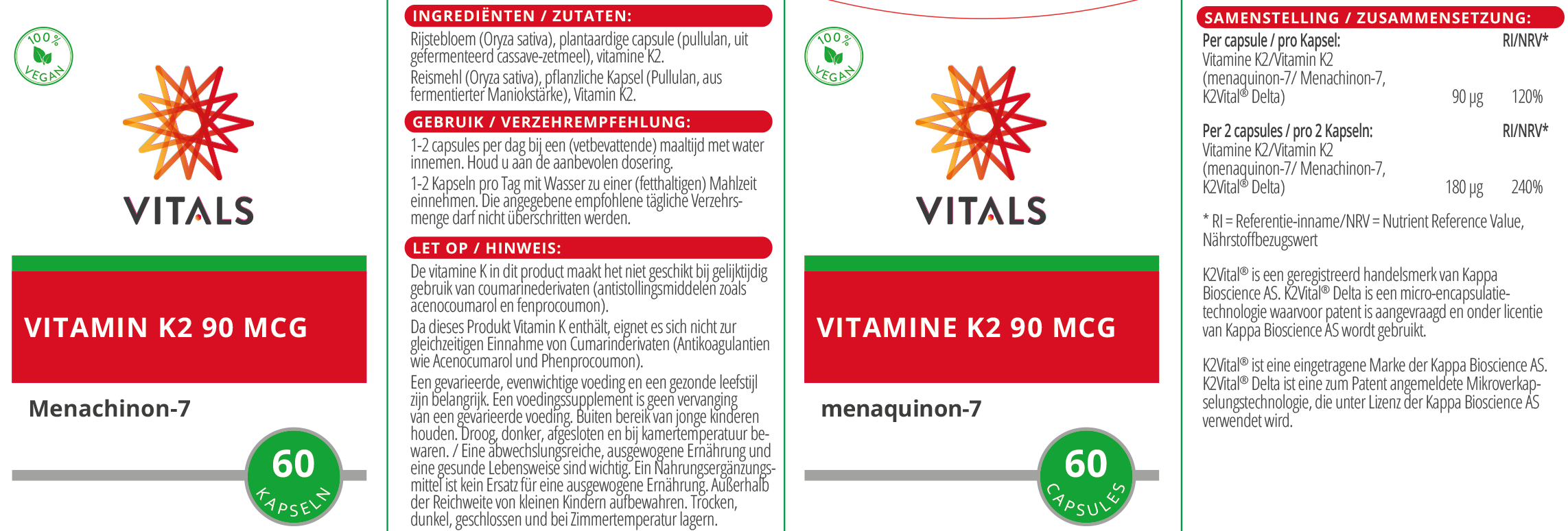 Vitals Vitamin K2 Das Label von Vitals mit Vitamin K2