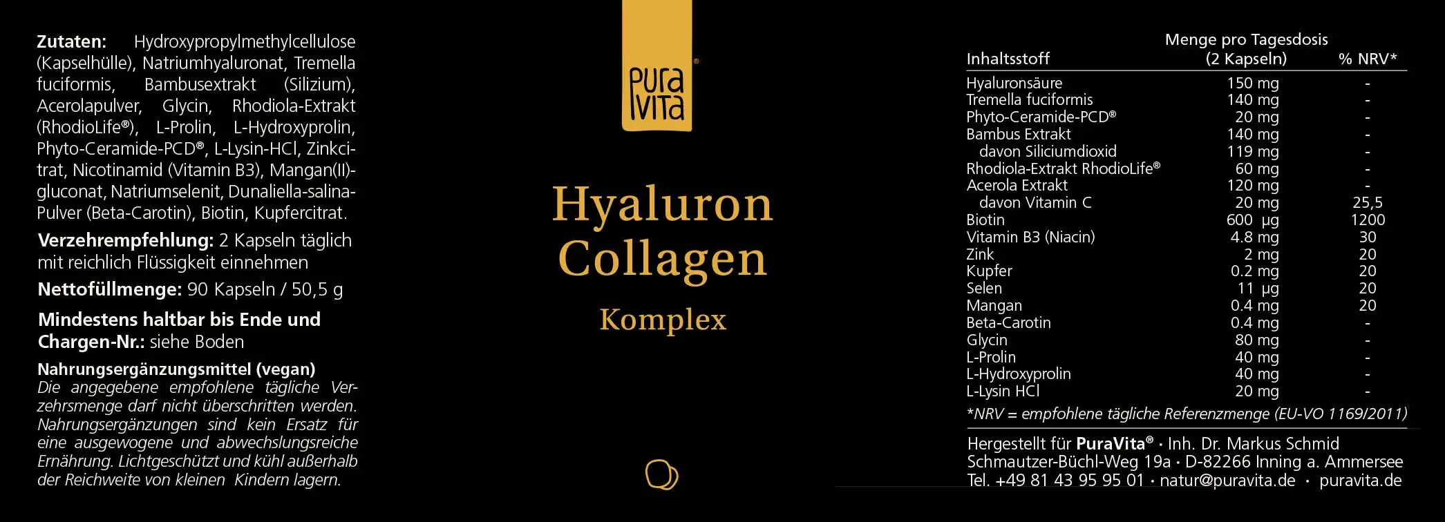 PuraVita Hyaluron-Collagen-Komplex, 90 Kapseln  EAN: