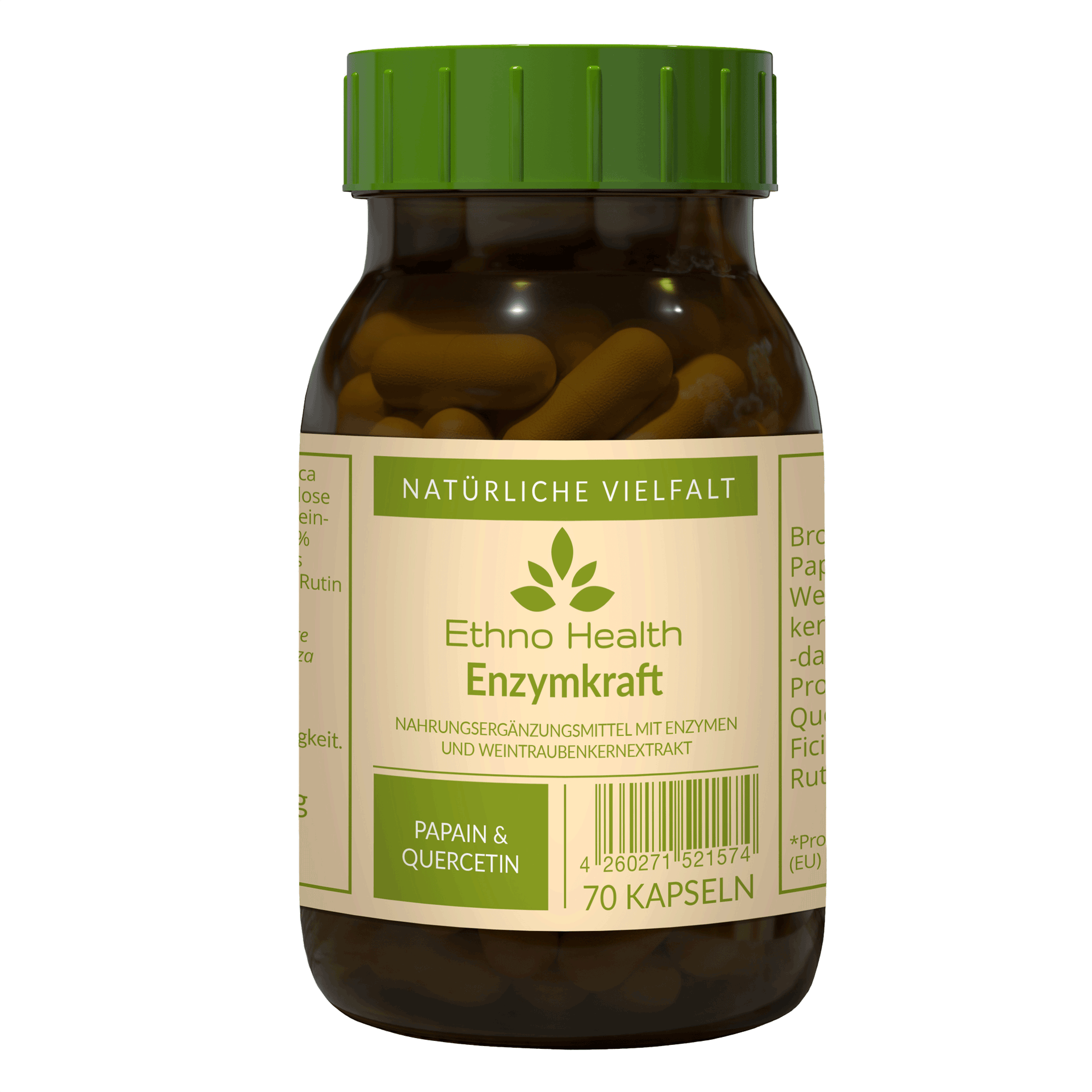Enzymkraft von Ethno Health beinhaltet 70 Kapseln