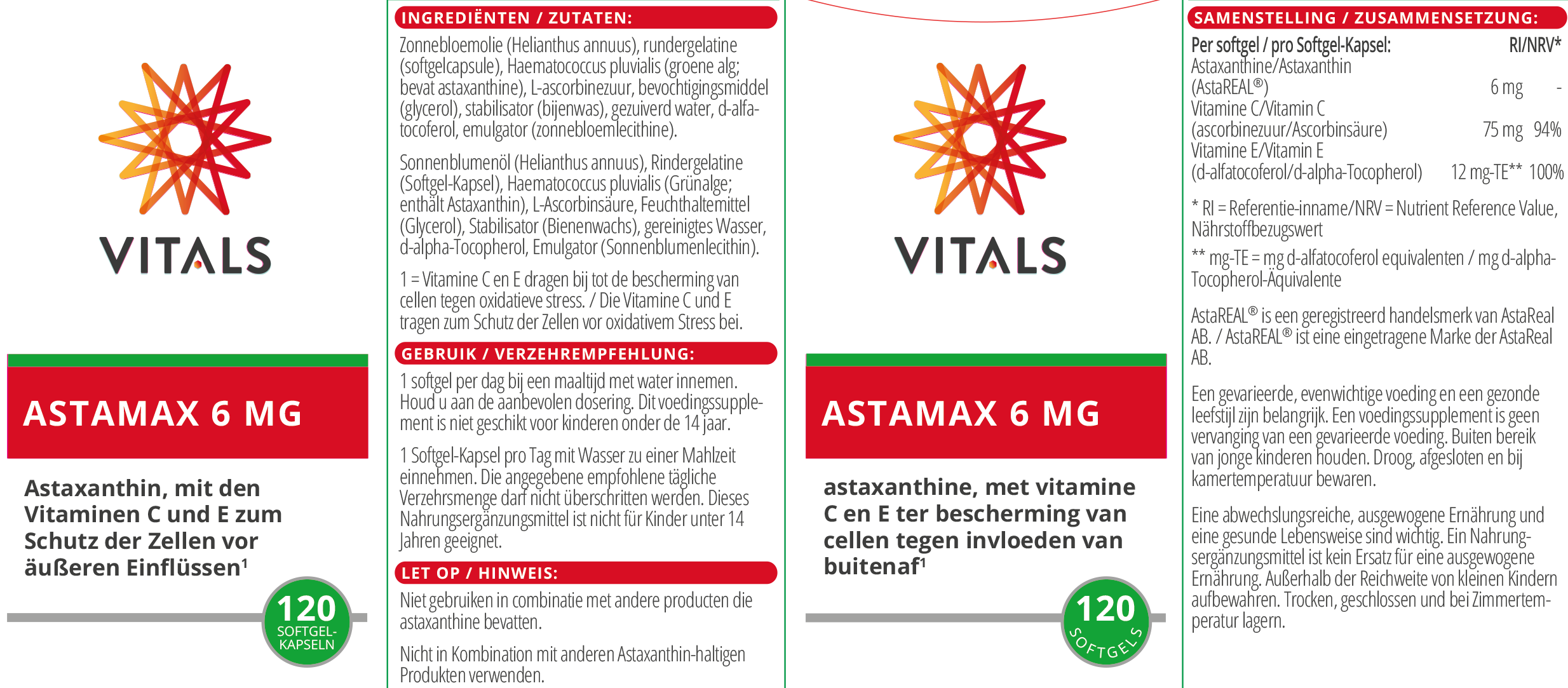 Vitals Astamax 6 mg, 120 Softgel-Kapseln Zellschutz EAN: 8716717002733