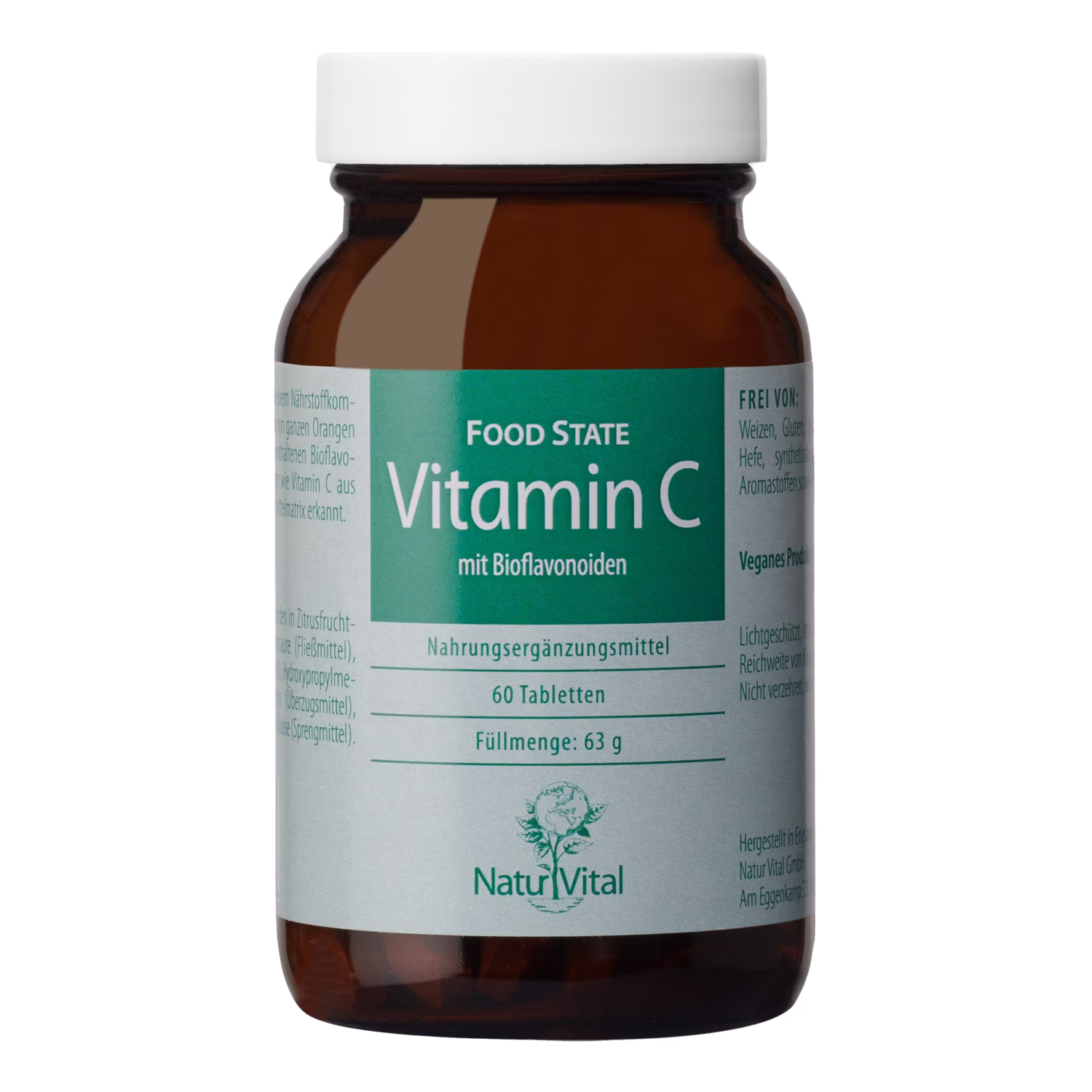 Vitamin C mit Bioflavonoiden von Natur Vital beinhaltet 60 Tabletten