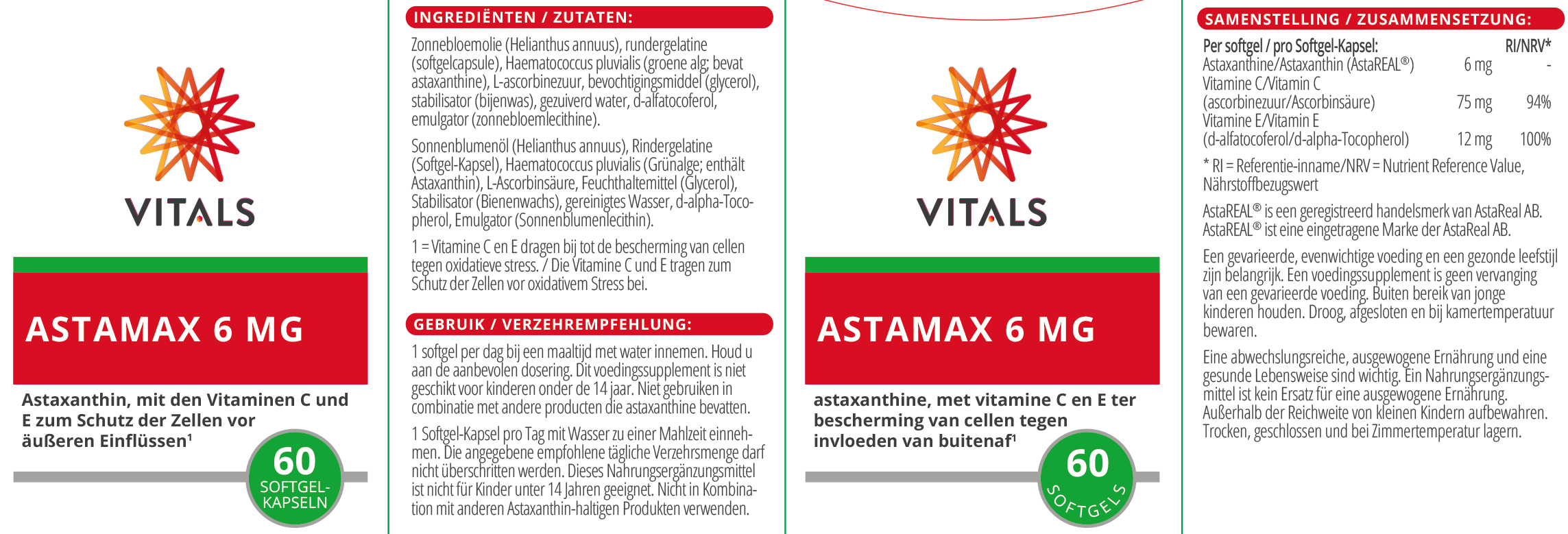 Vitals Astamax 6 mg, 60 Softgel-Kapseln Zellschutz EAN: 8716717002726