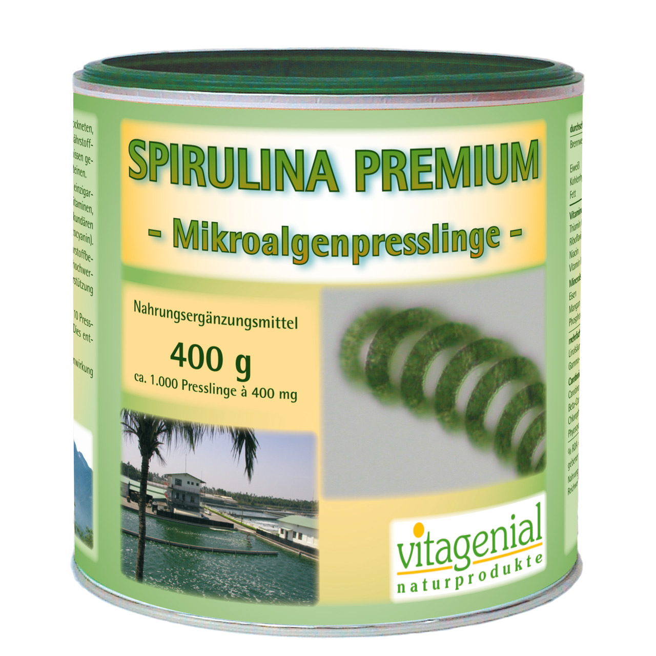 Vitagenial Spirulina Mikroalgenpresslinge als 400 Gramm Pulver