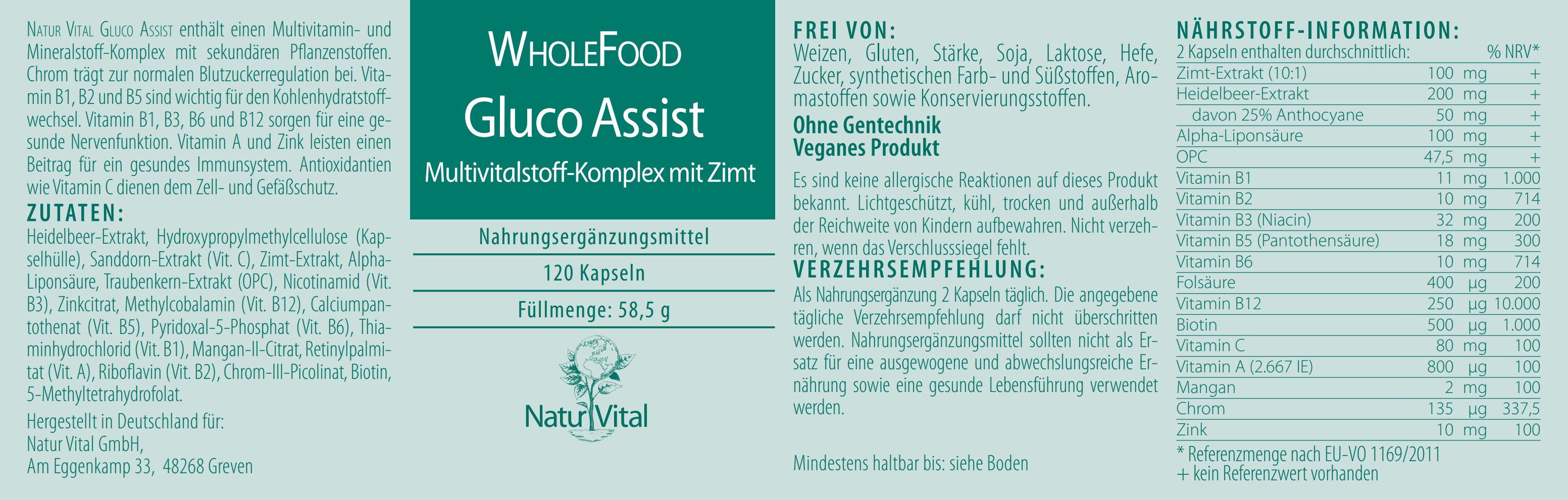 Gluco-Assist von Natur Vital Etikett Gluco-Assist von Natur Vital Etikett