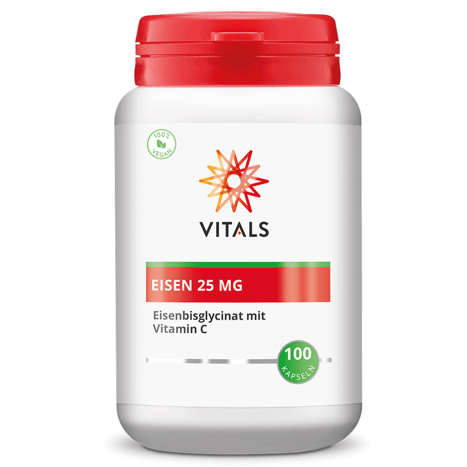 Vitals Iron 25 mg bisglycinate + vitamin C, 100 capsules Sauerstofftransport EAN: 8716717002931