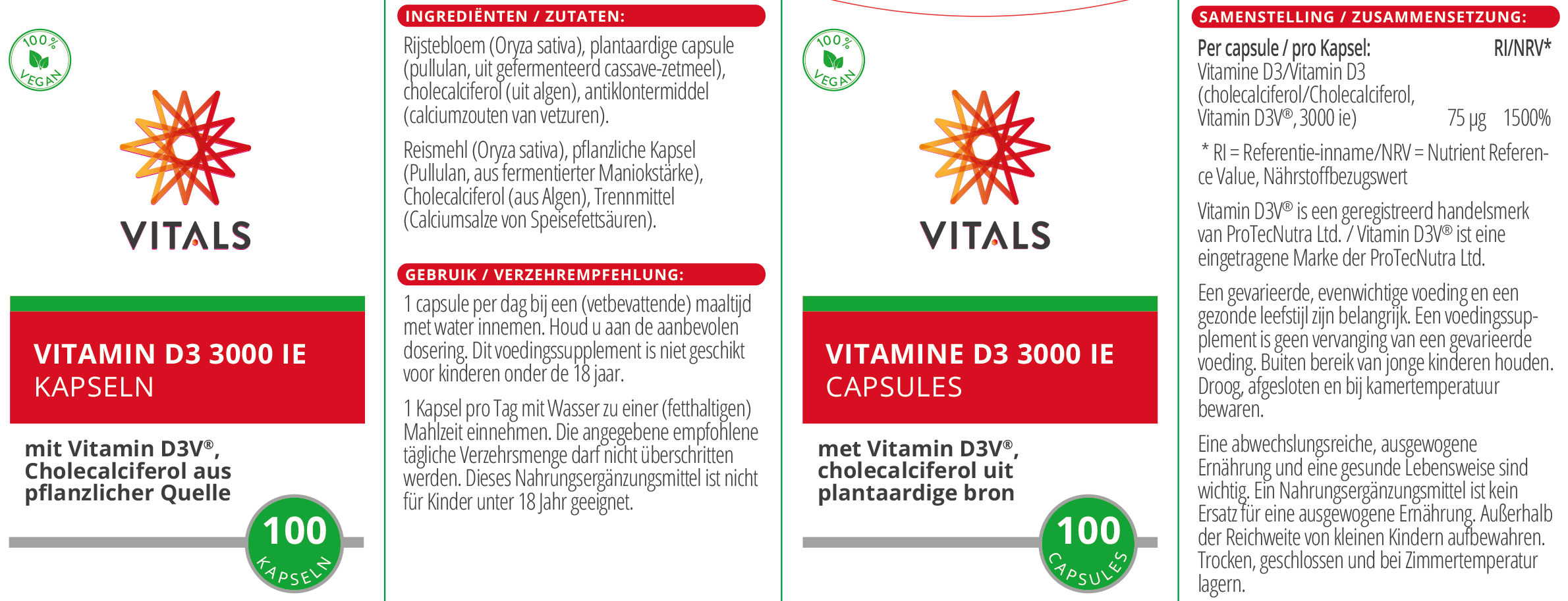 Vitals Vitamin D3 3000 IE, 100 Kapseln  EAN: 8716717002986