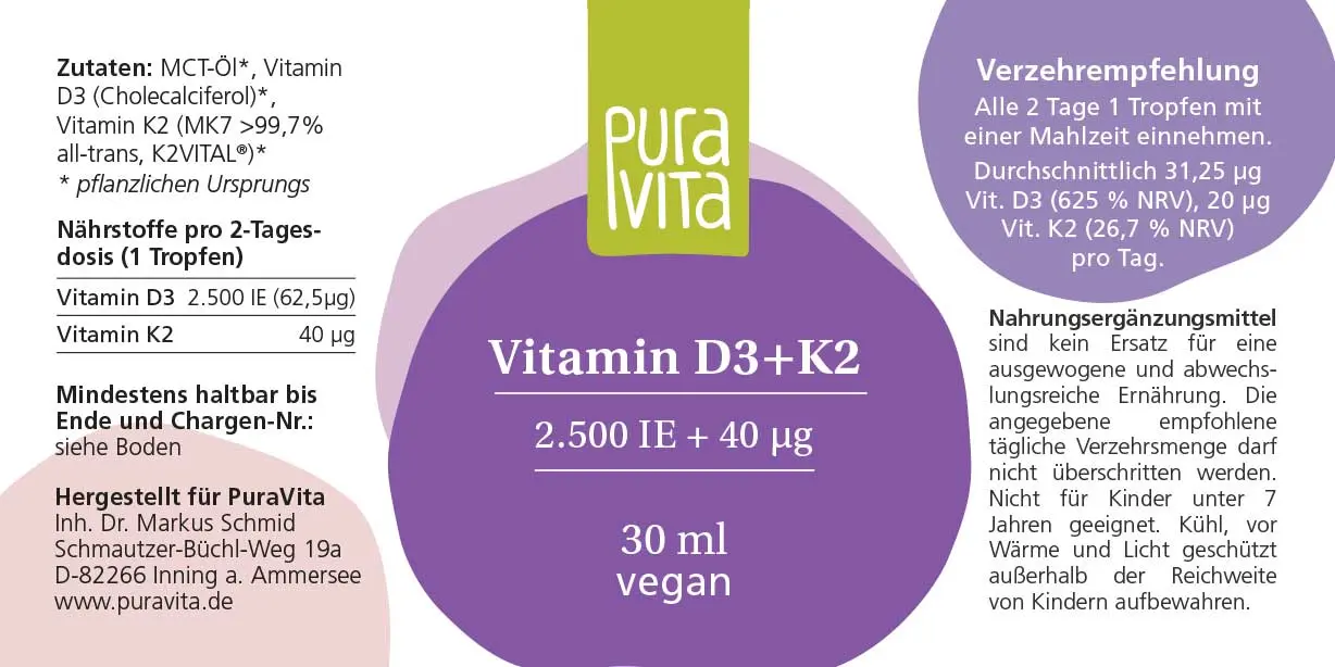 PuraVita Vitamin D3+K2 (2.500 IE+40 µg), 30 ml EAN: