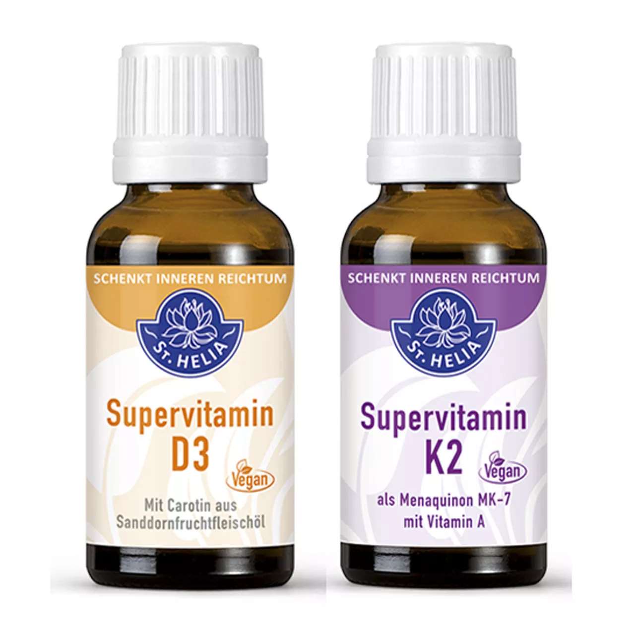 St. Helia Sparpaket Vitamin D3 + K2 2 mal 20 ml St. Helia Sparpaket Vitamin D3 + K2 beinhaltet 2 mal 20 Milliliter