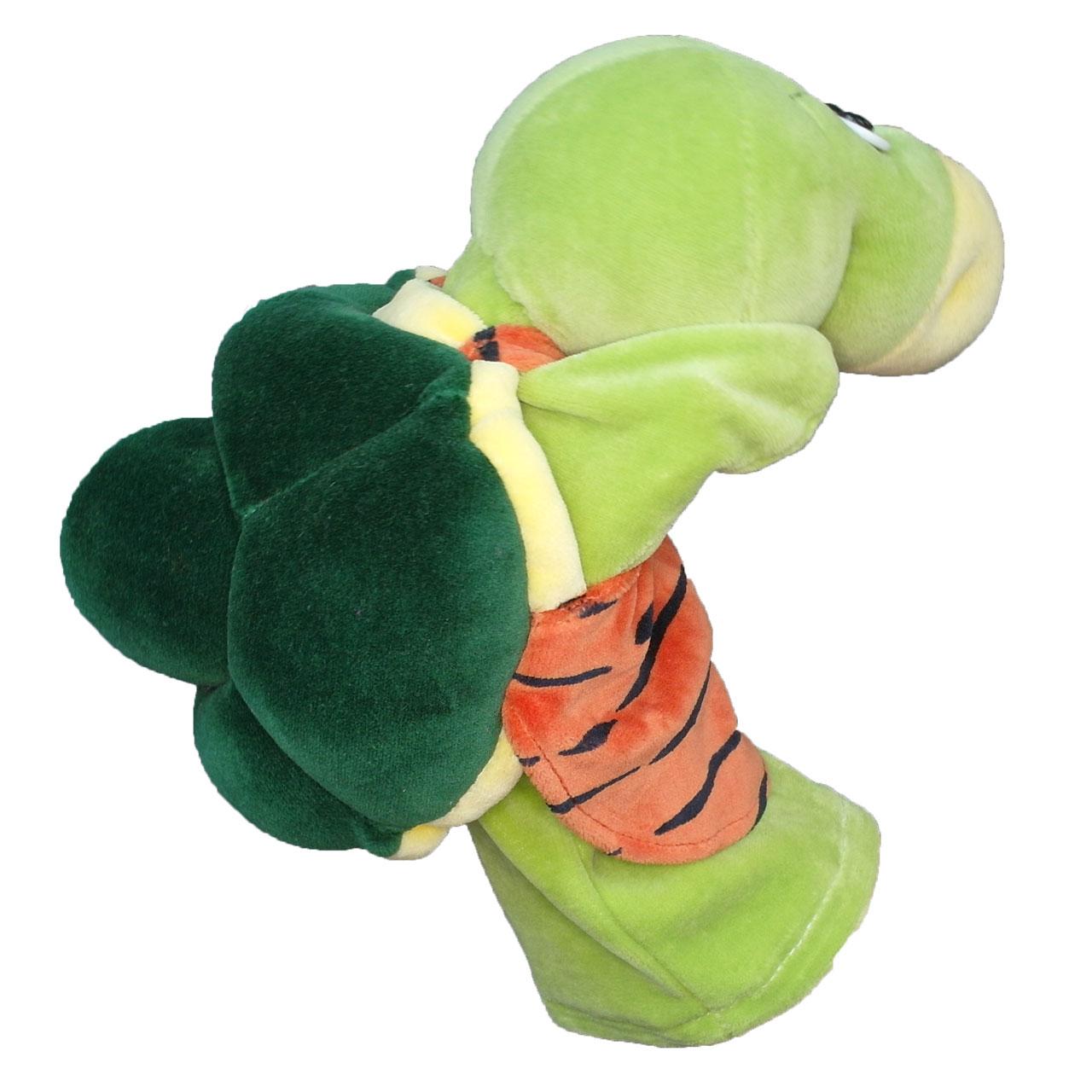 Marioneta de mano tortuga verde con barriga de tigre