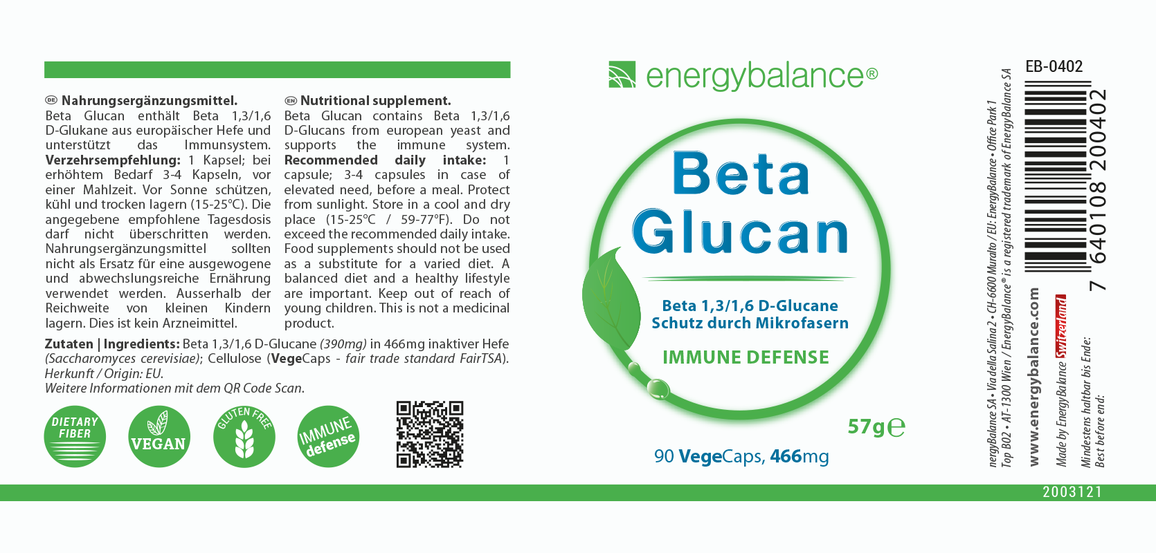 Beta Glucan Immun Etikett von Energybalance