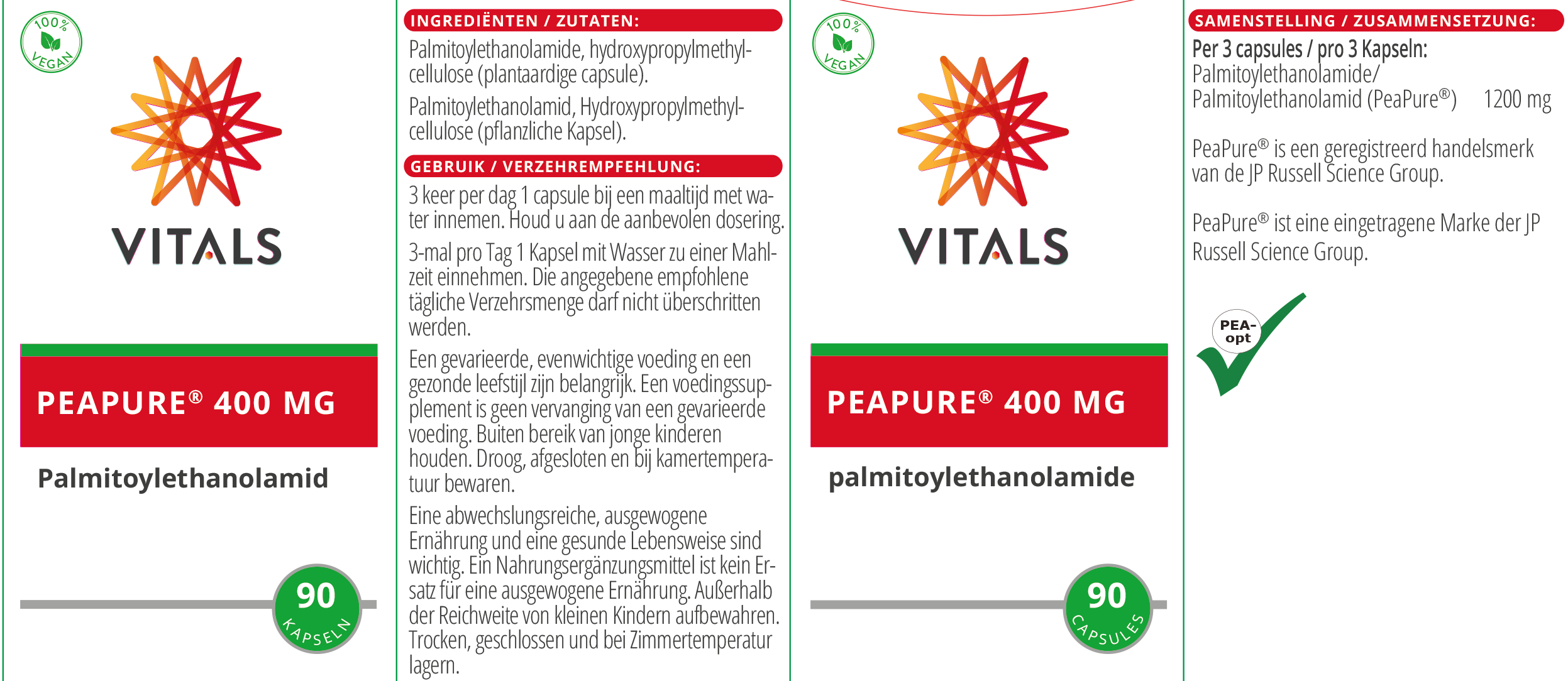 Vitals PeaPure® Palmitoylethanolamid, 90 Kapseln  EAN: 8716717002481