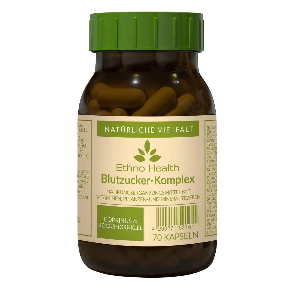 Blutzucker Komplex von Ethno Health beinhaltet 70 Kapseln