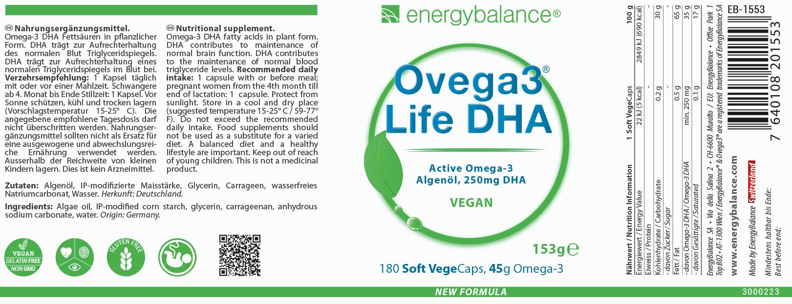 Ovega3 life DHA Algenöl, 180 Kapseln
