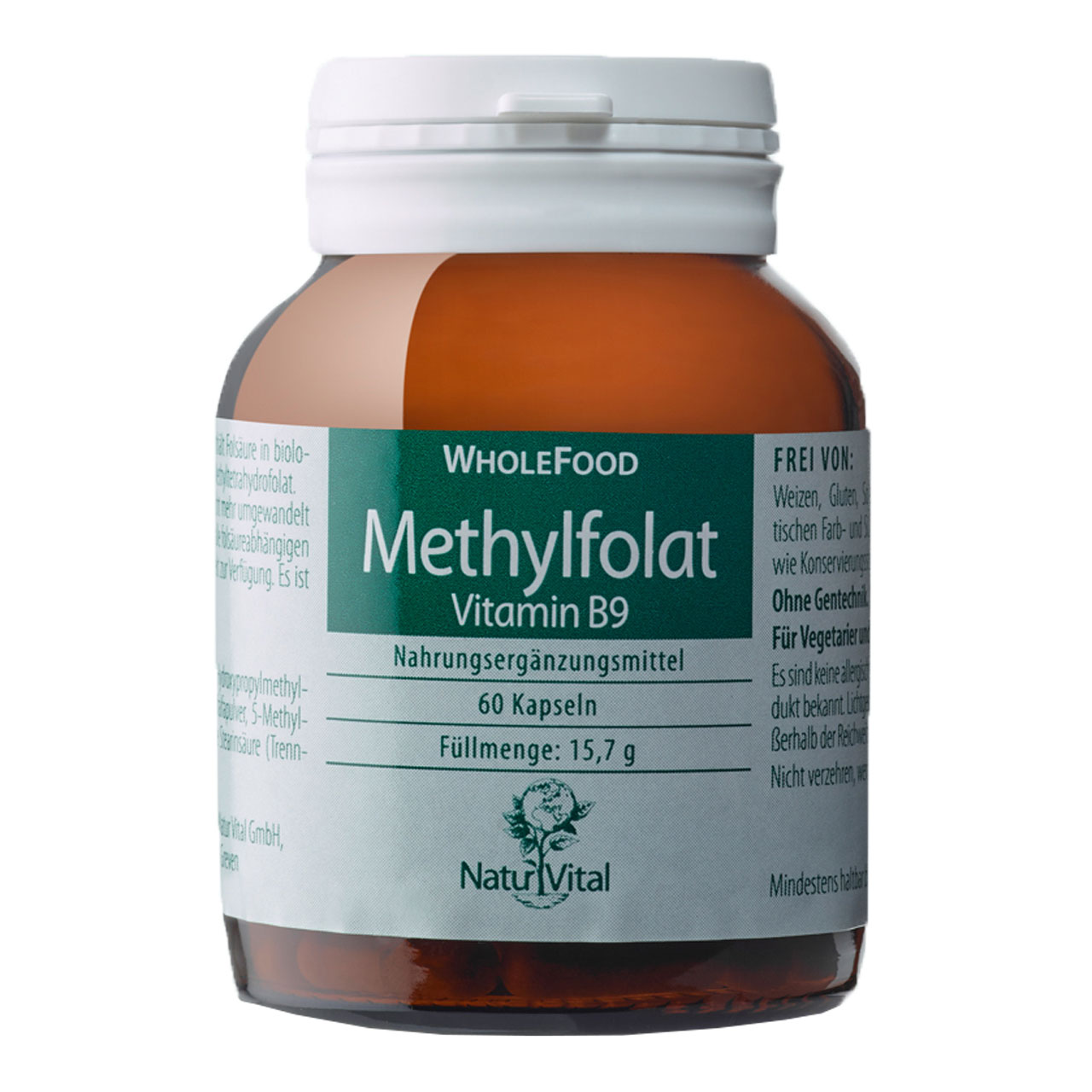 Methylfolat von Natur Vital beinhaltet 60 Kapseln
