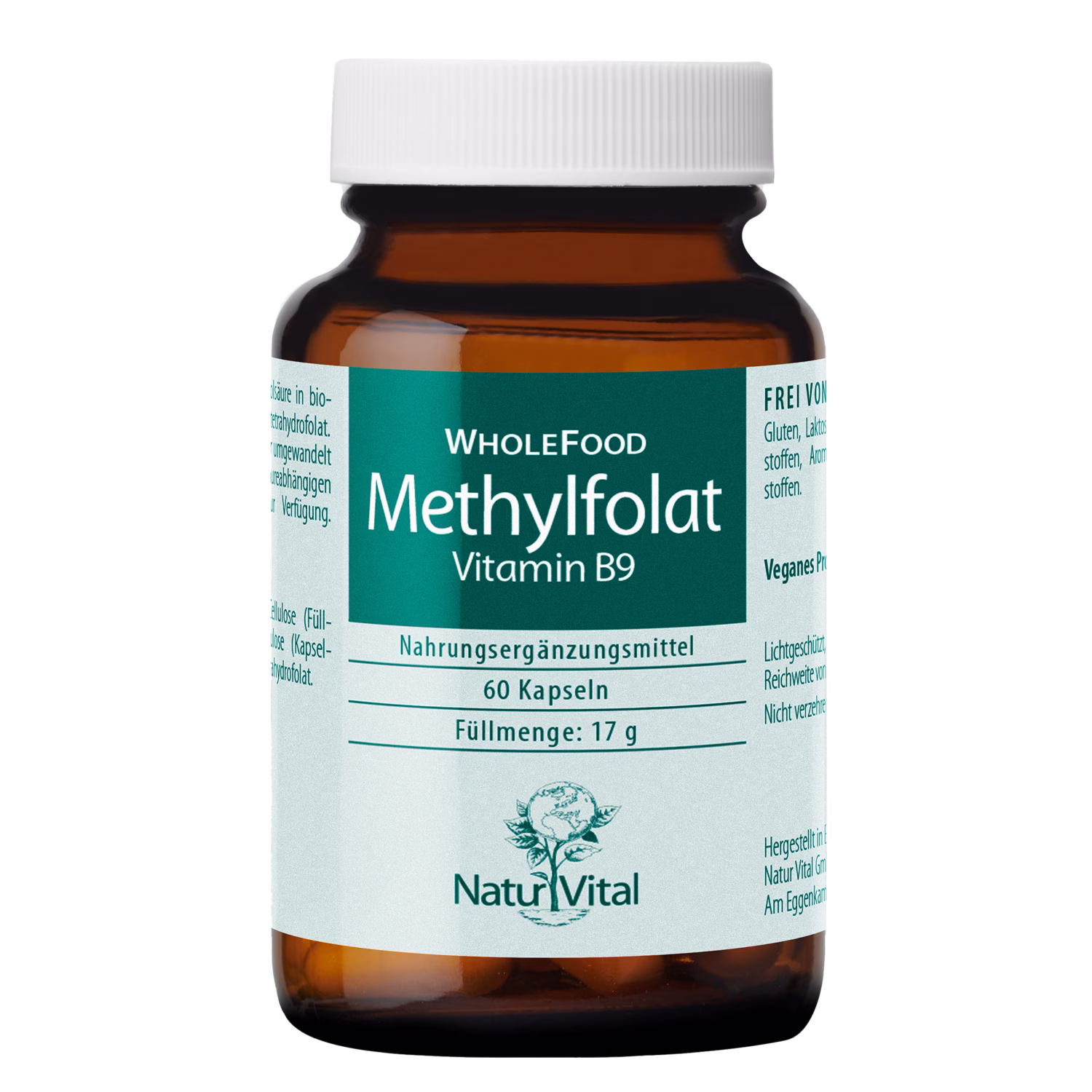 Methylfolat von Natur Vital beinhaltet 60 Kapseln