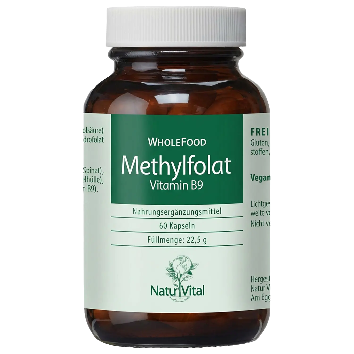 Methylfolat von Natur Vital beinhaltet 60 Kapseln
