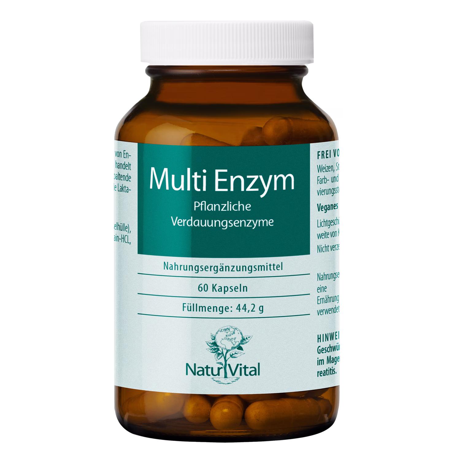 Multienzym pflanzlich Natur Vital 60 Kapseln Multienzym pflanzlich von Natur Vital beinhaltet 60 Kapseln
