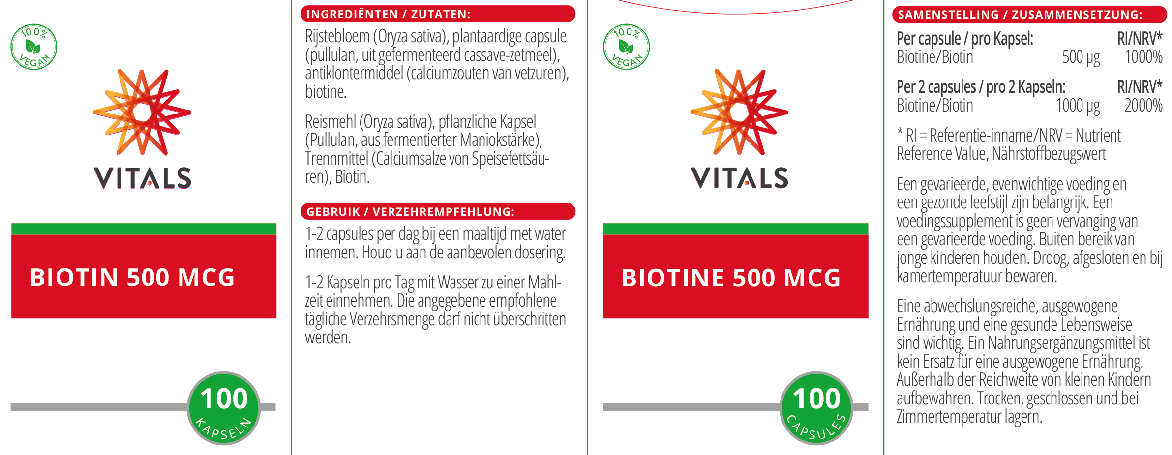 Vitals Biotin 500 mcg, 100 Kapseln Energiestoffwechsel EAN: 8716717000821