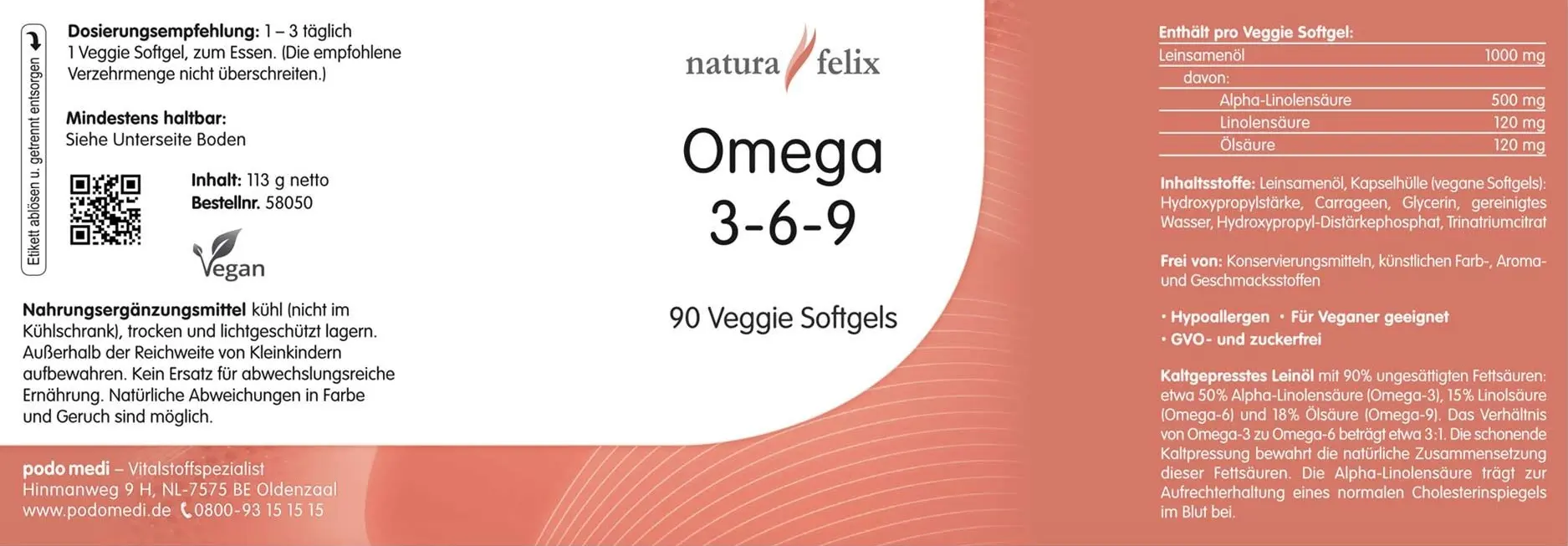 Natura Felix Omega 3-6-9, 90 softgel vegetali  EAN: 8717729199237