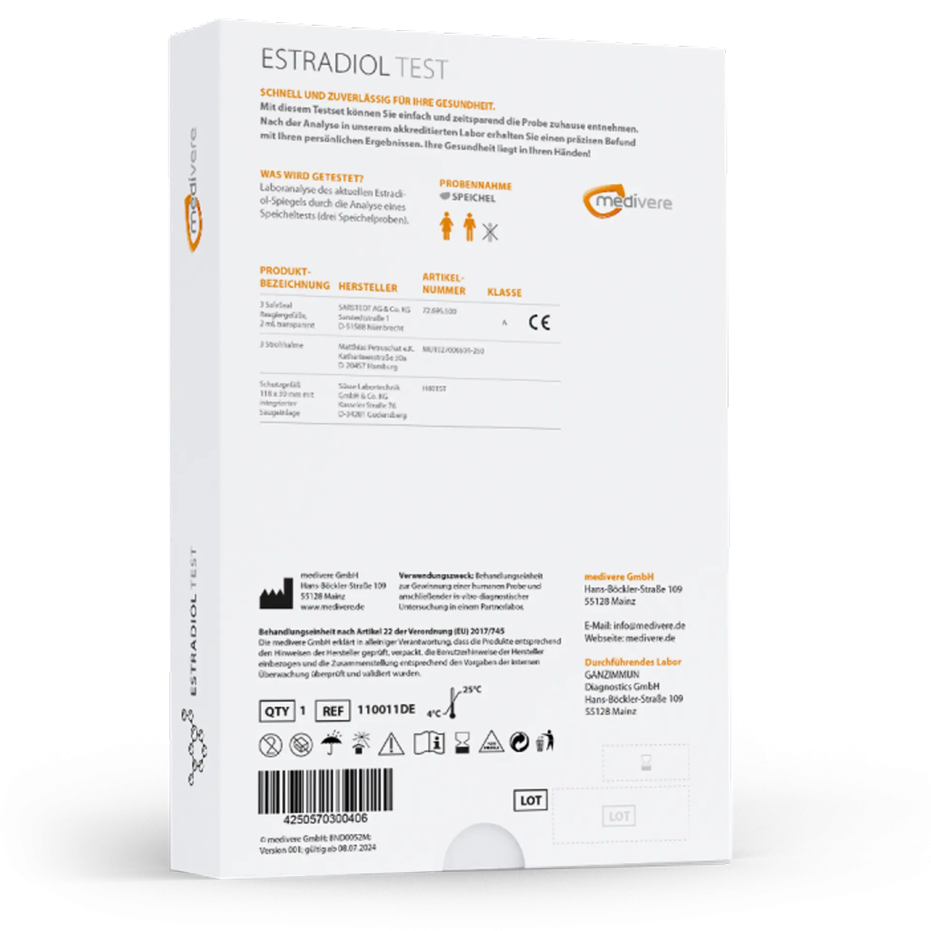 Medivere Estradiol (Östradiol) Speicheltest  EAN: 4250570300406
