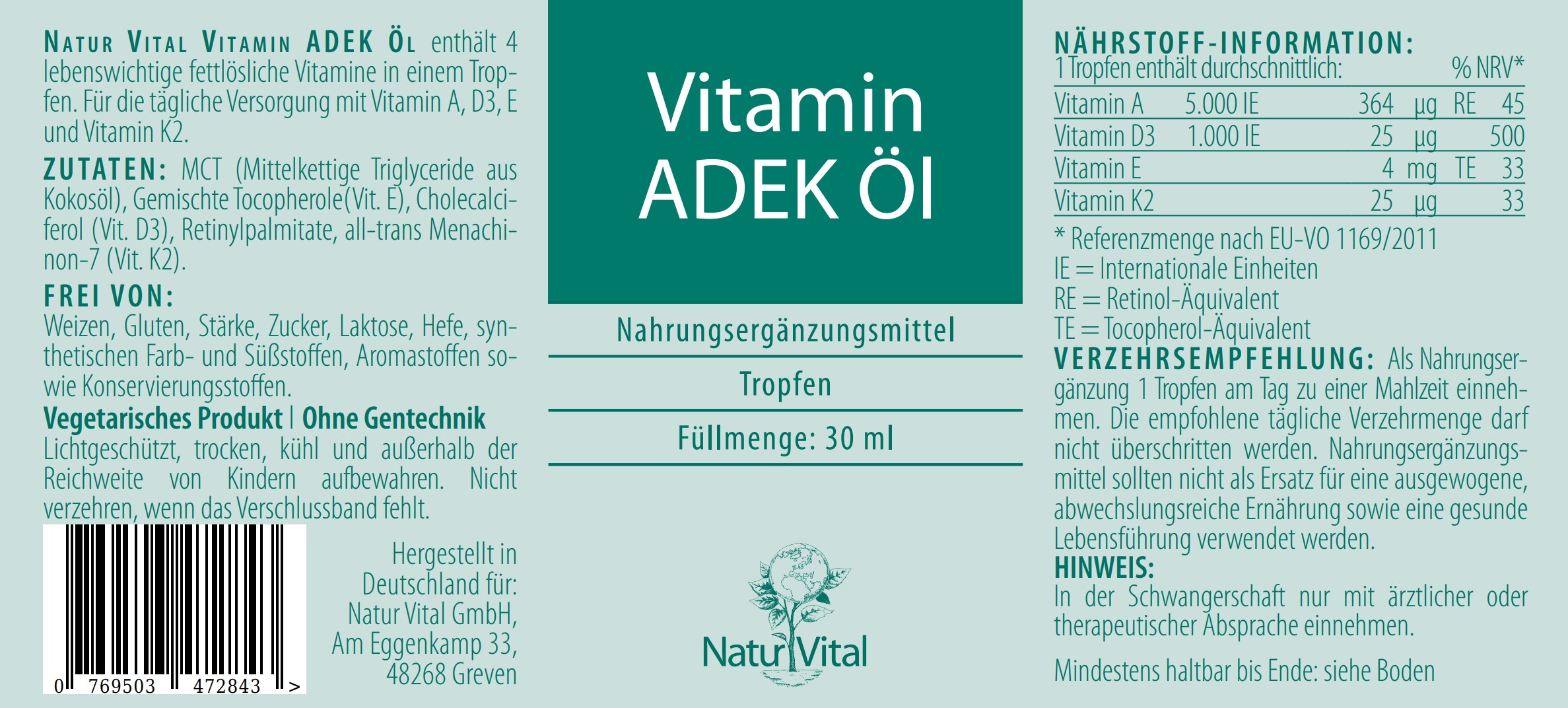 Natur Vital Vitamin ADEK Öl, 30 ml  EAN: 4262512990712