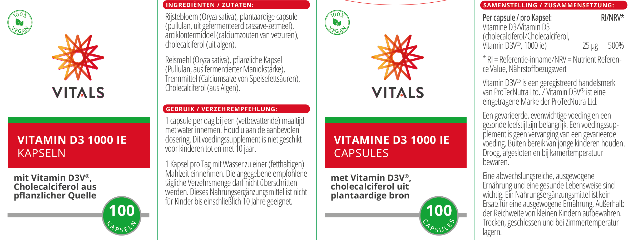 Vitals Vitamin D3 1000 IE, 100 Kapseln  EAN: 8716717001750