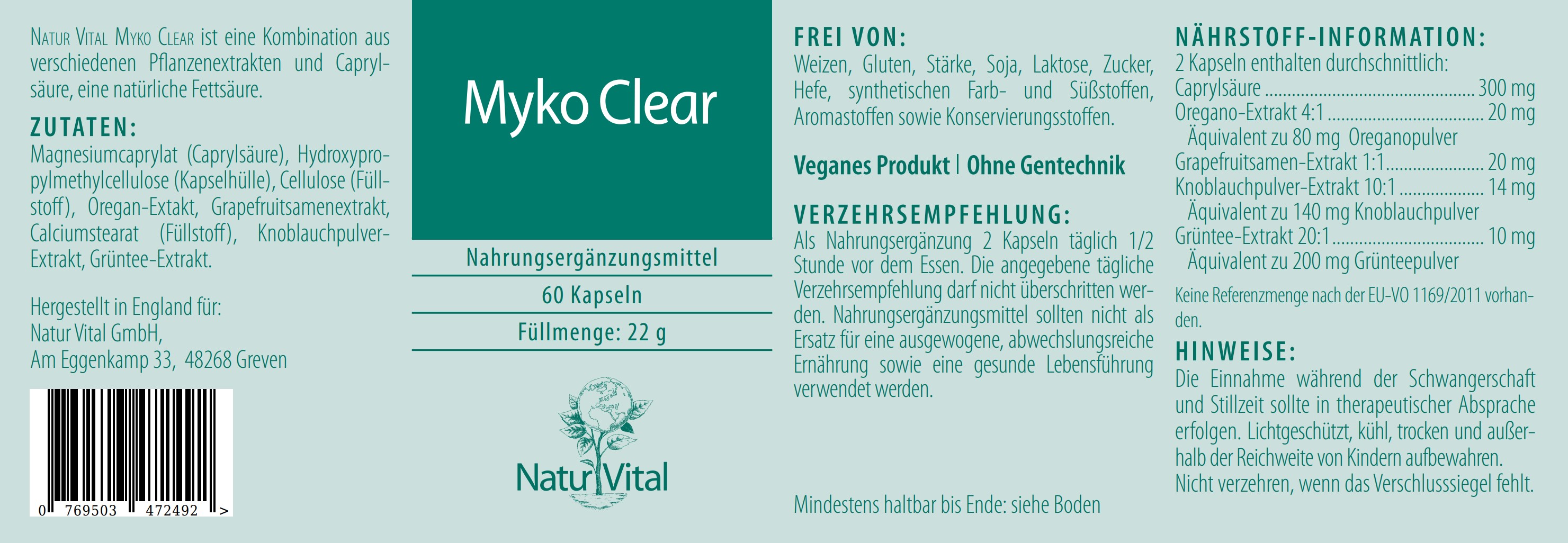 Natur Vital Myko Clear, 60 Kapseln  EAN: 4262512990514