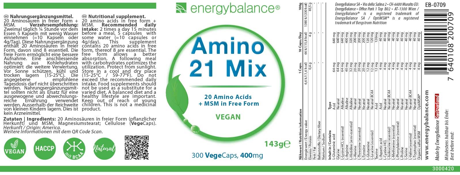 Amino 21 Mix Etikett von Energybalance Amino 21 Mix Etikett von Energybalance