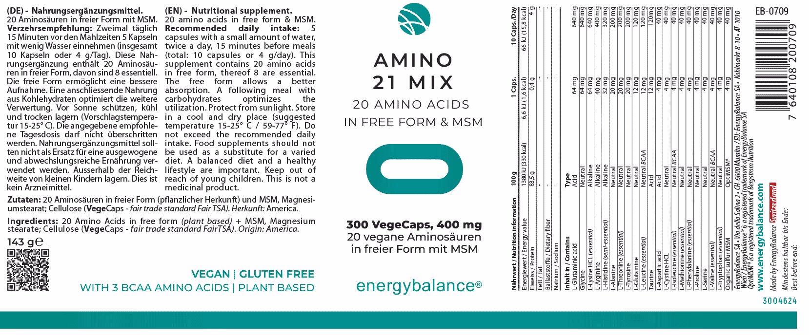 Amino 21 Mix Etikett von Energybalance