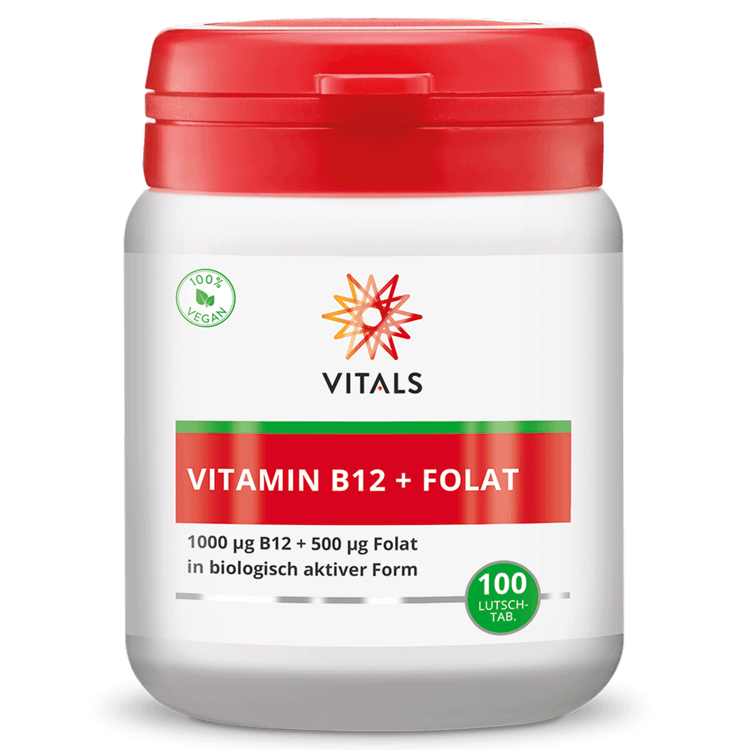 Vitals Vitamin B12 + Folat, 100 Lutschtabletten Methylcobalamin Adenosylcobalamin Vitamin B12 Energiezufuhr EAN: 8716717003303