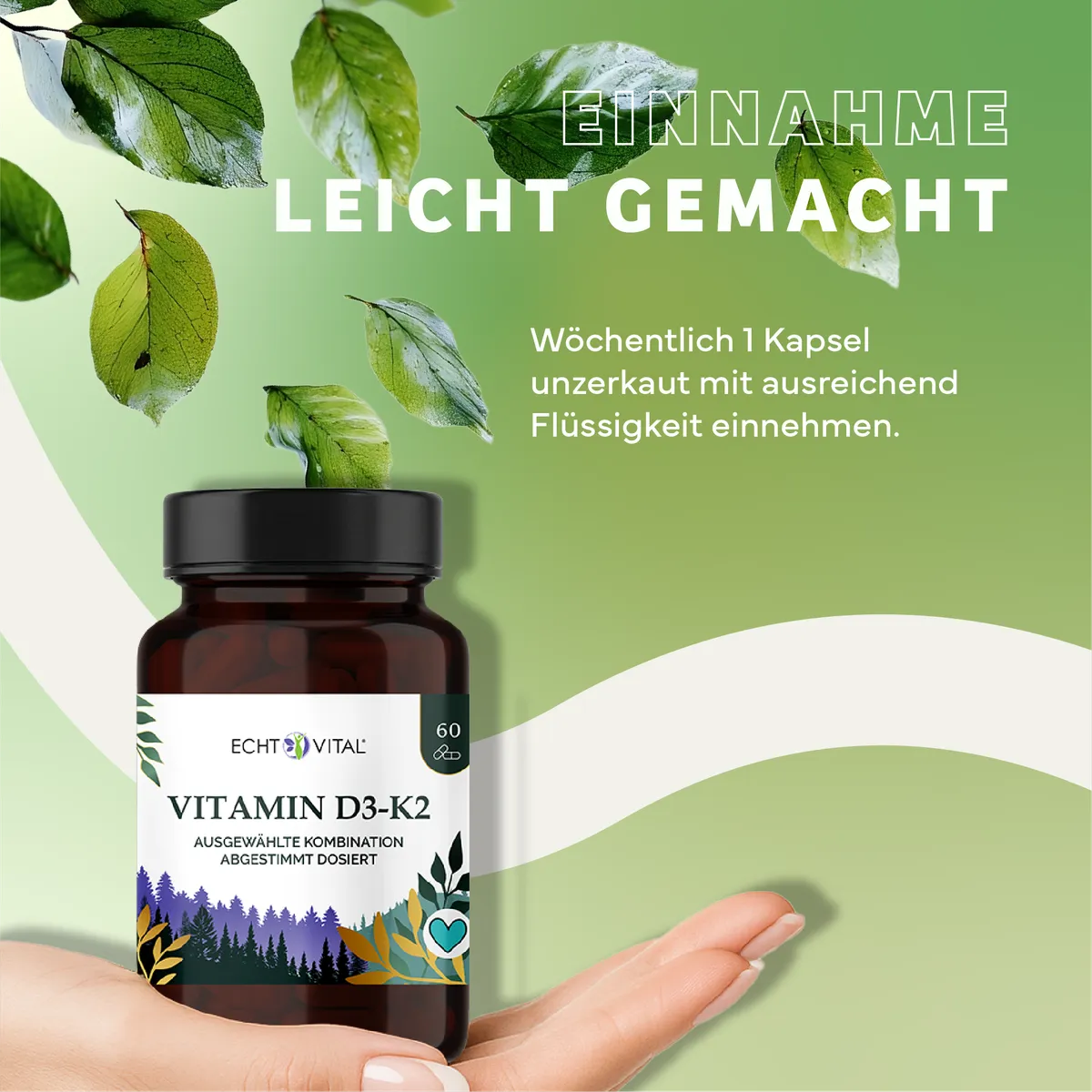 Vitamin D3 - K2, 60 capsules