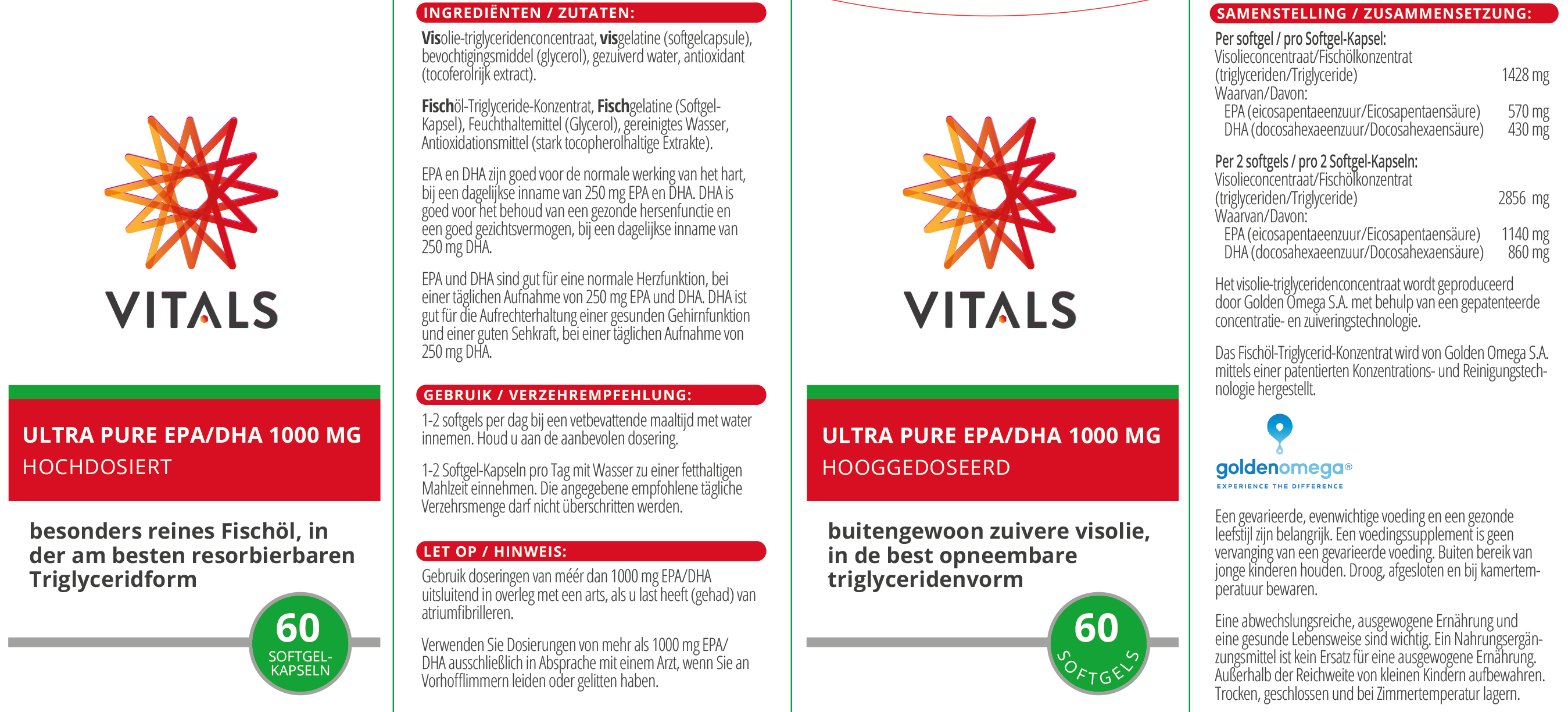 Vitals Ultra Pure EPA/DHA 1000 mg, 60 Softgel-Kapseln Herz EAN: 8716717004171