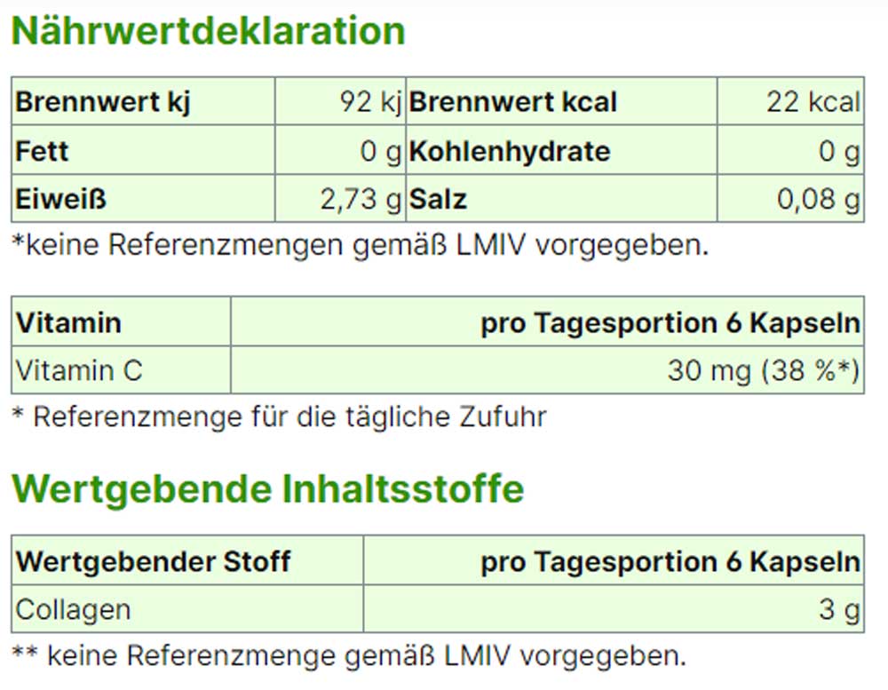 Collagen Nährstoffinformationen von Energybalance