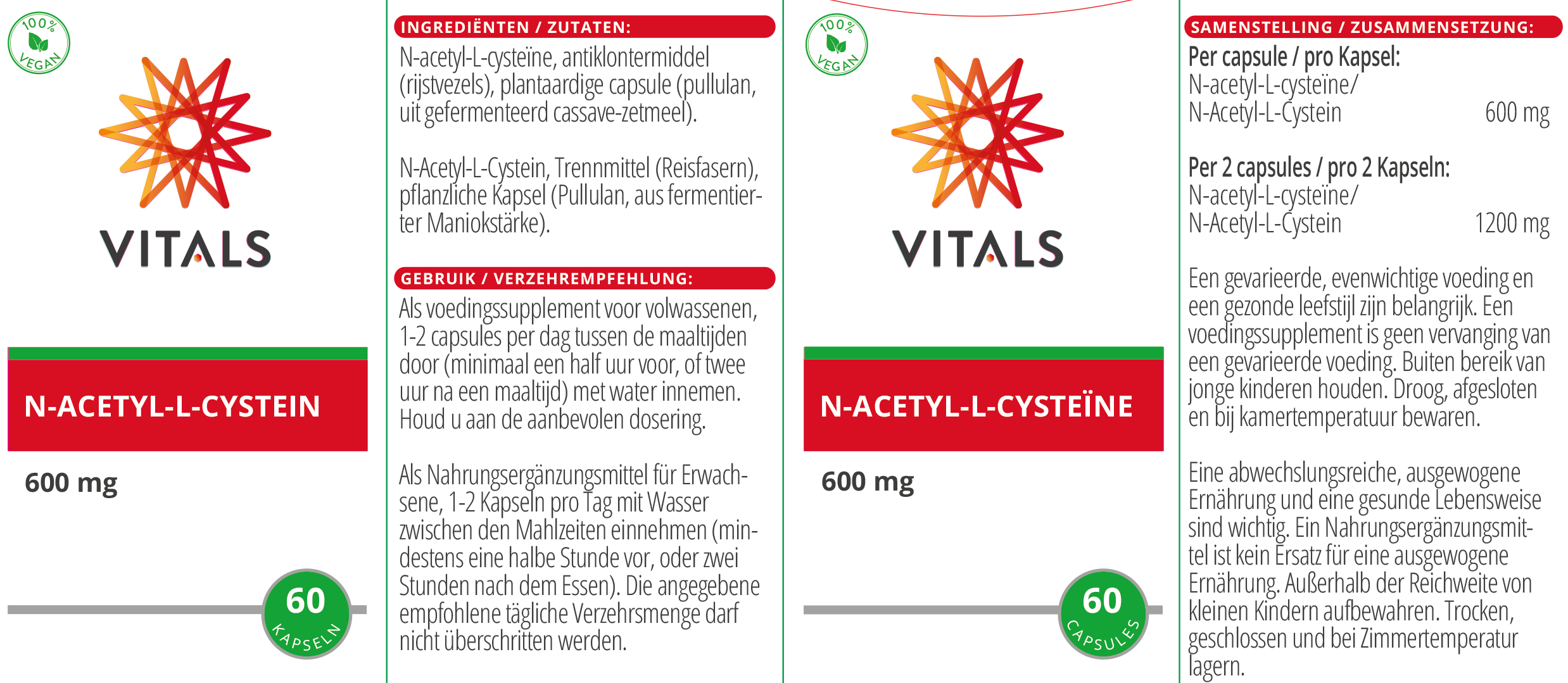 Vitals N-Acetyl-L-Cystein, 60 Kapseln  EAN: 8716717002887
