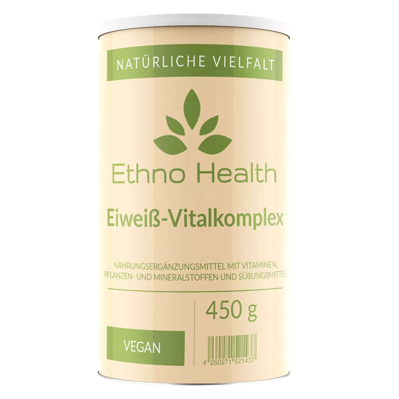 Eiweiß Vitalkomplex von Ethno Health beinhaltet 450 Gramm