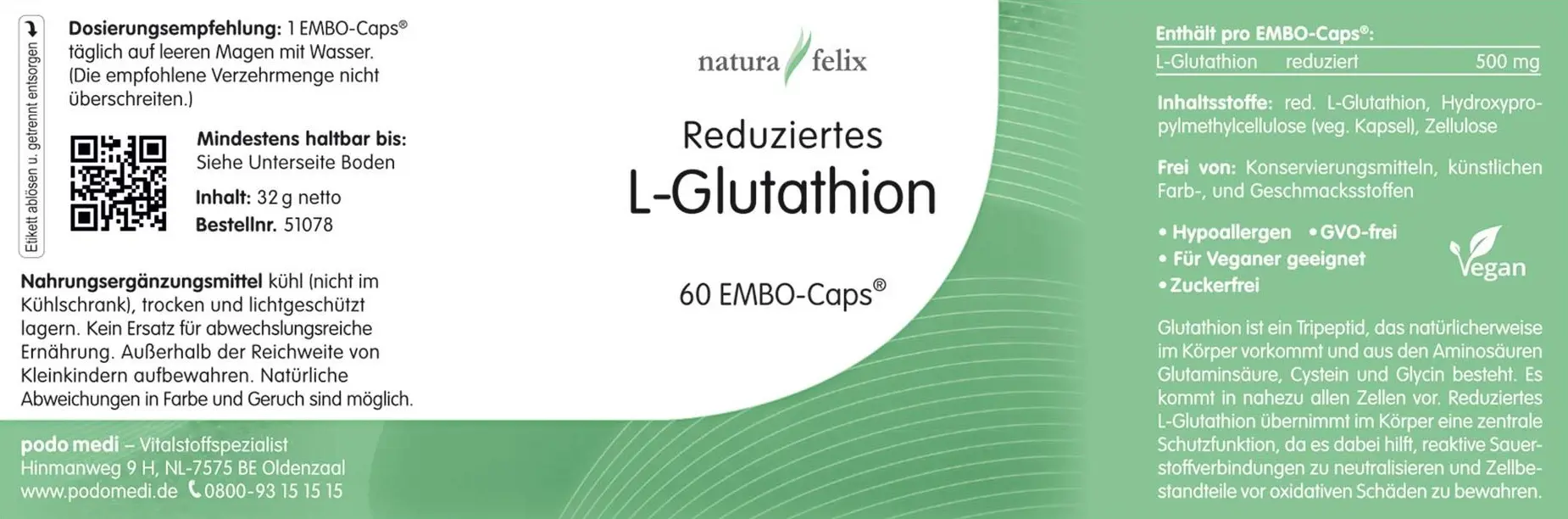 Natura Felix L-Glutatione, 60 EMBO-CAPS®  EAN: 8717729190692