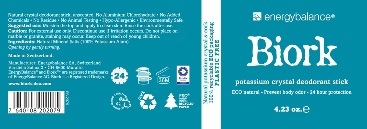 Biork Deo EnergyBalance® Kristall Stick duftneutral 120 g Etikett