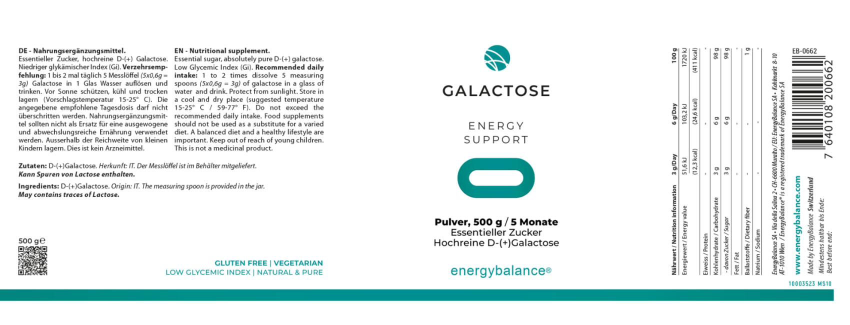 Galactose, 500 g hochreines Pulver