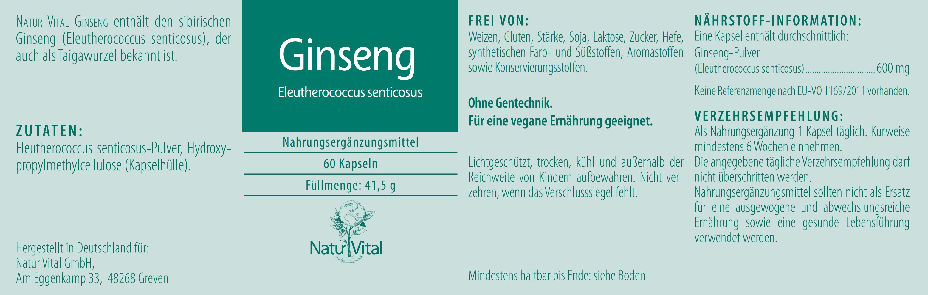Natur Vital Ginseng, 60 Kapseln ginseng EAN: 4262512990262